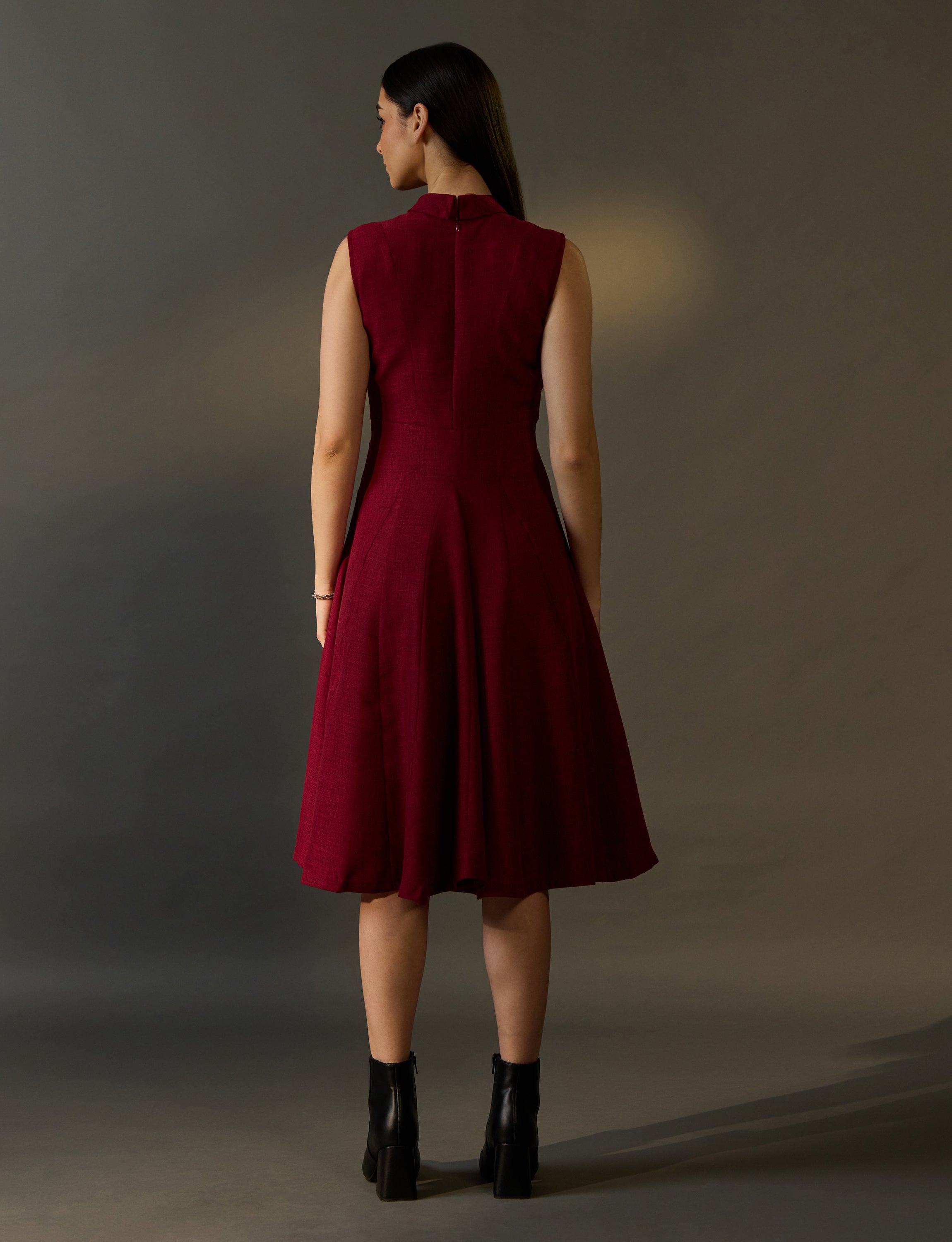 Red Roll Collar Dress