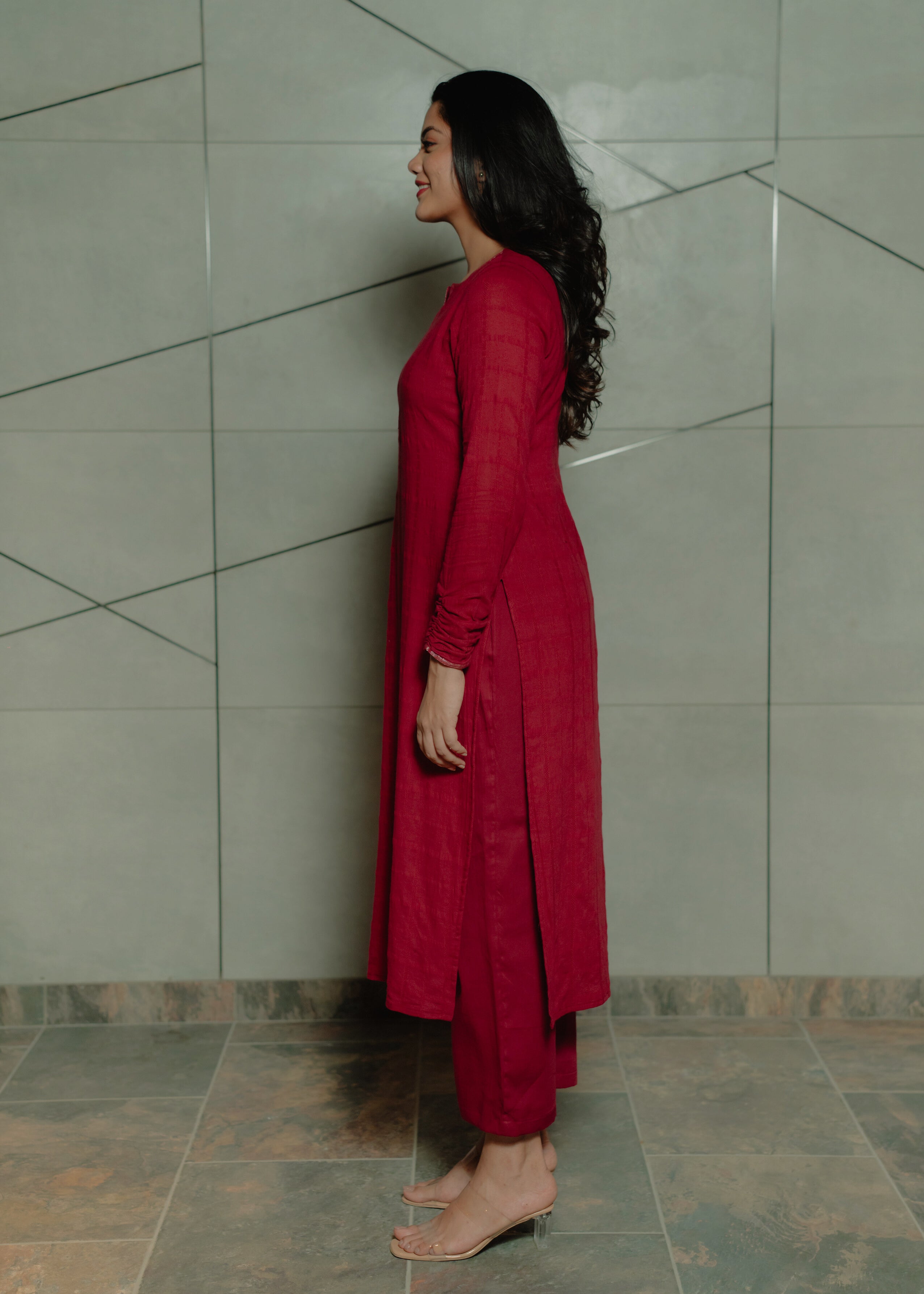Maroon Kurta with Churi Sleeves