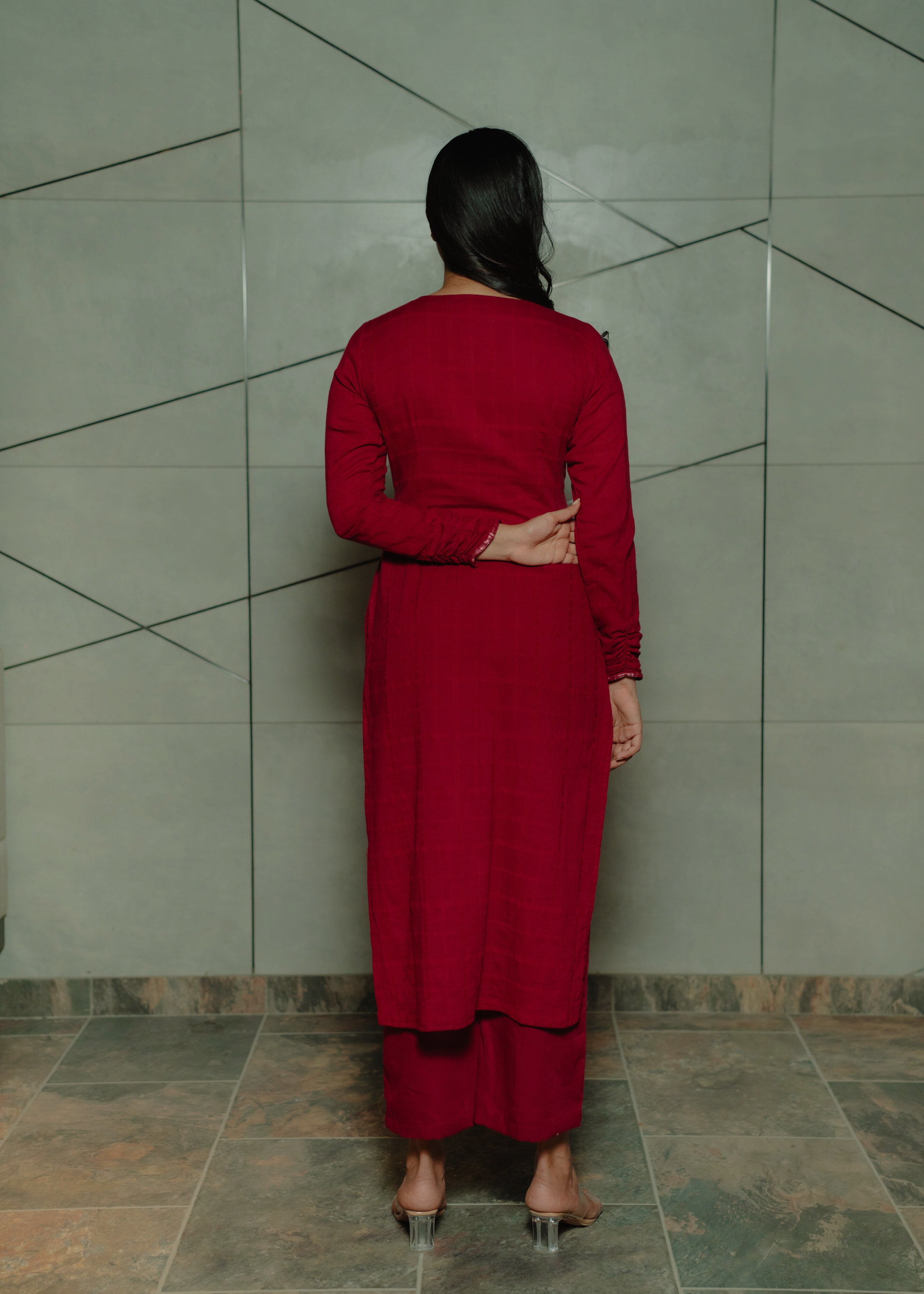 Maroon Kurta with Churi Sleeves