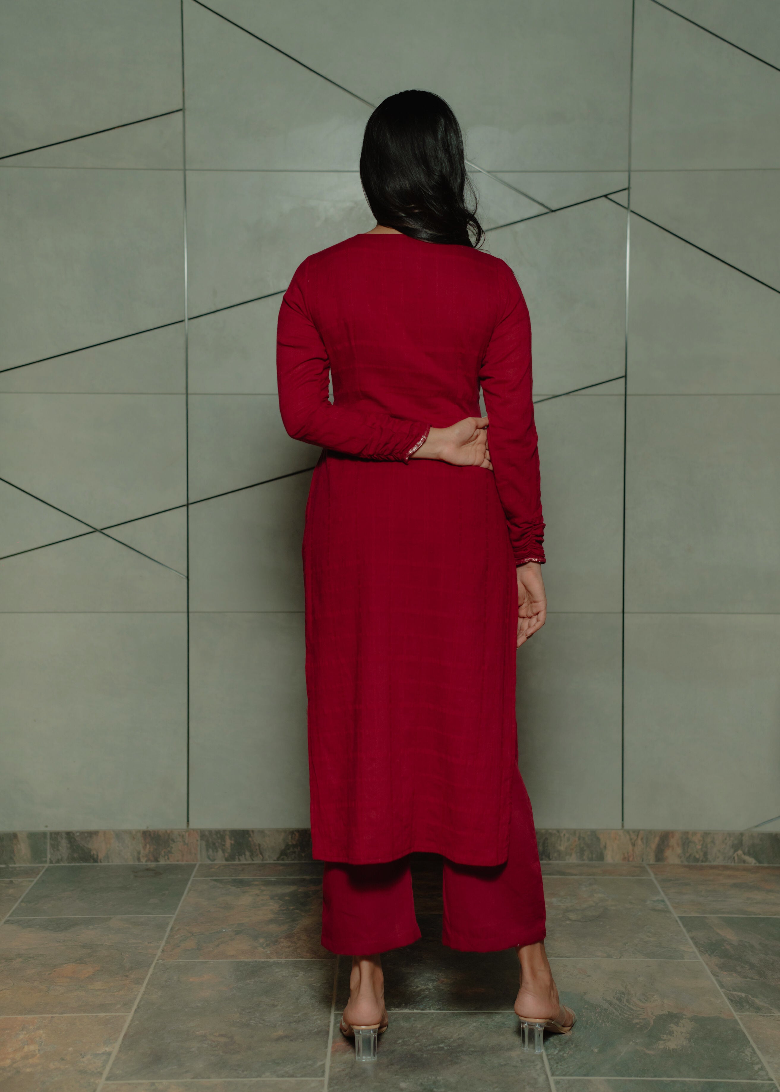 Maroon Kurta with Churi Sleeves