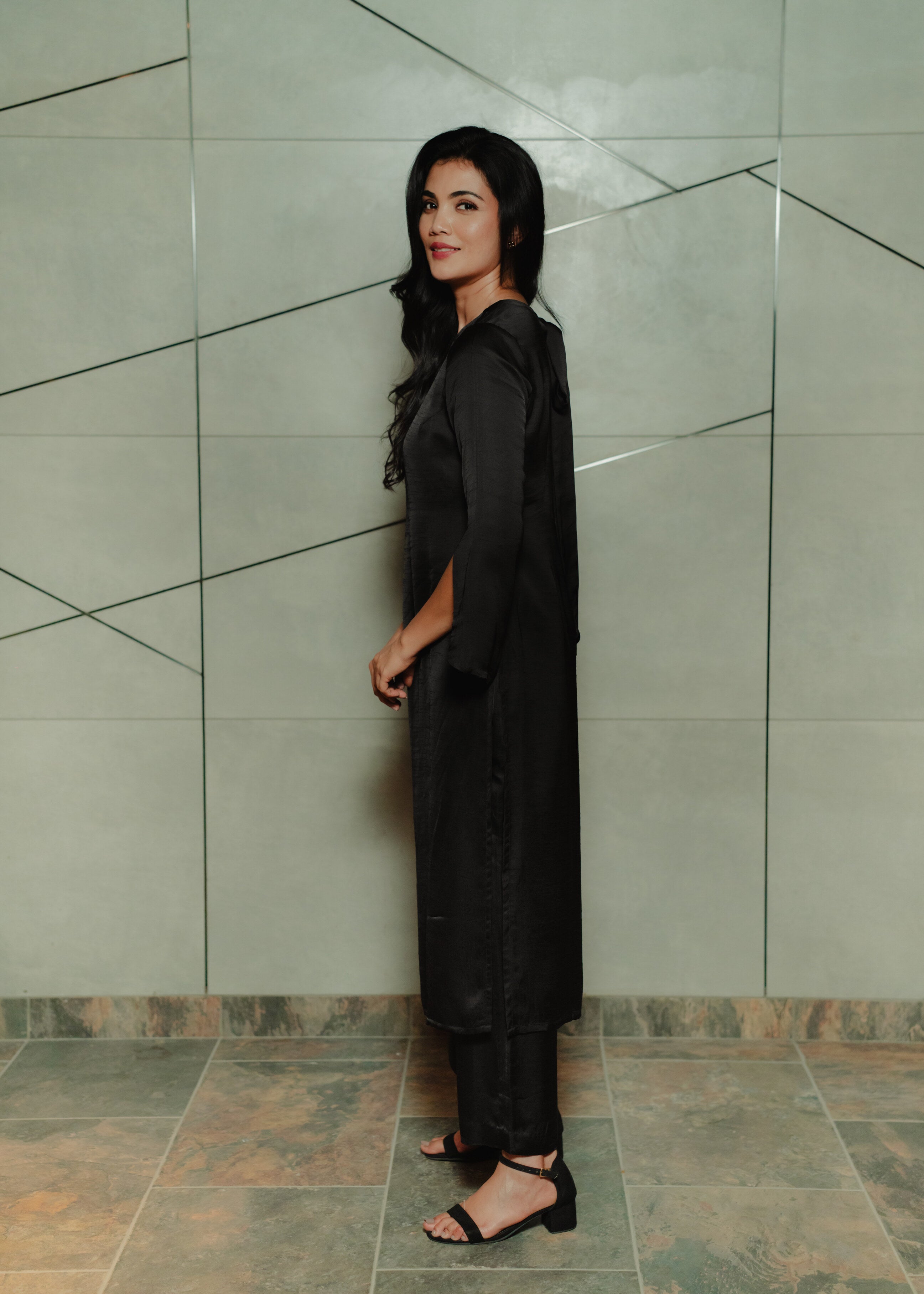 Black Dupion Silk Kurta