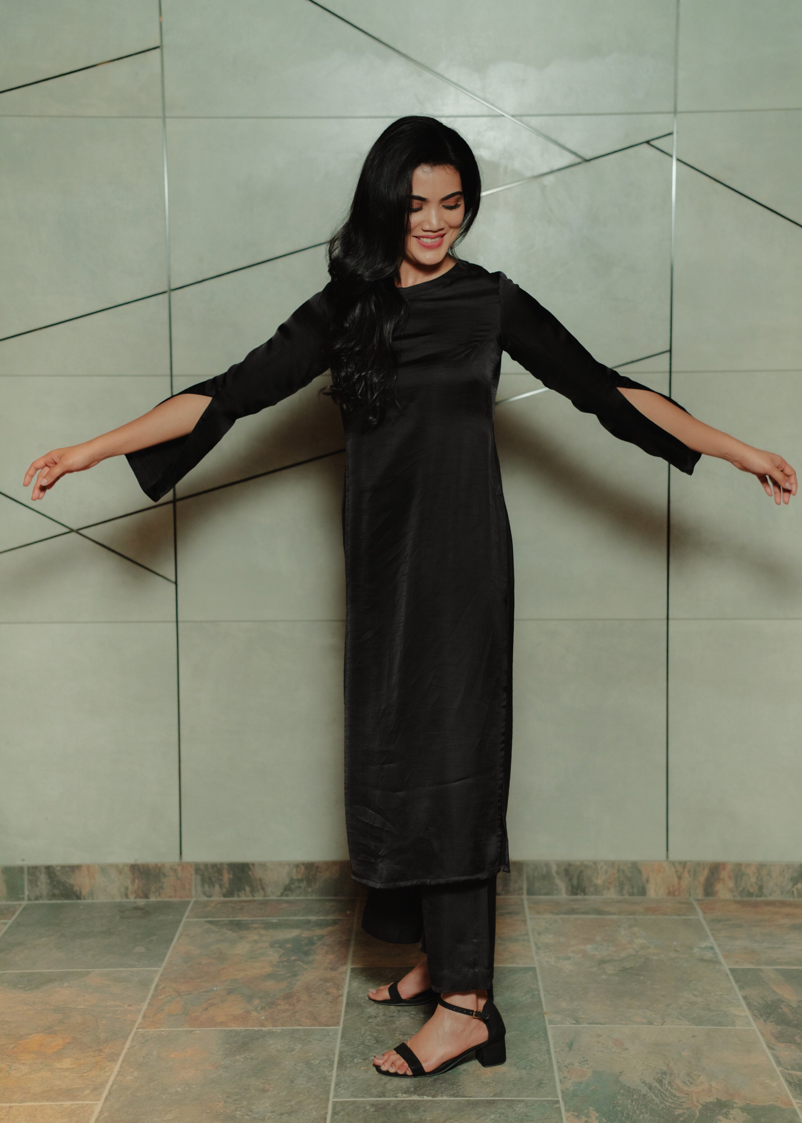 Black Dupion Silk Kurta
