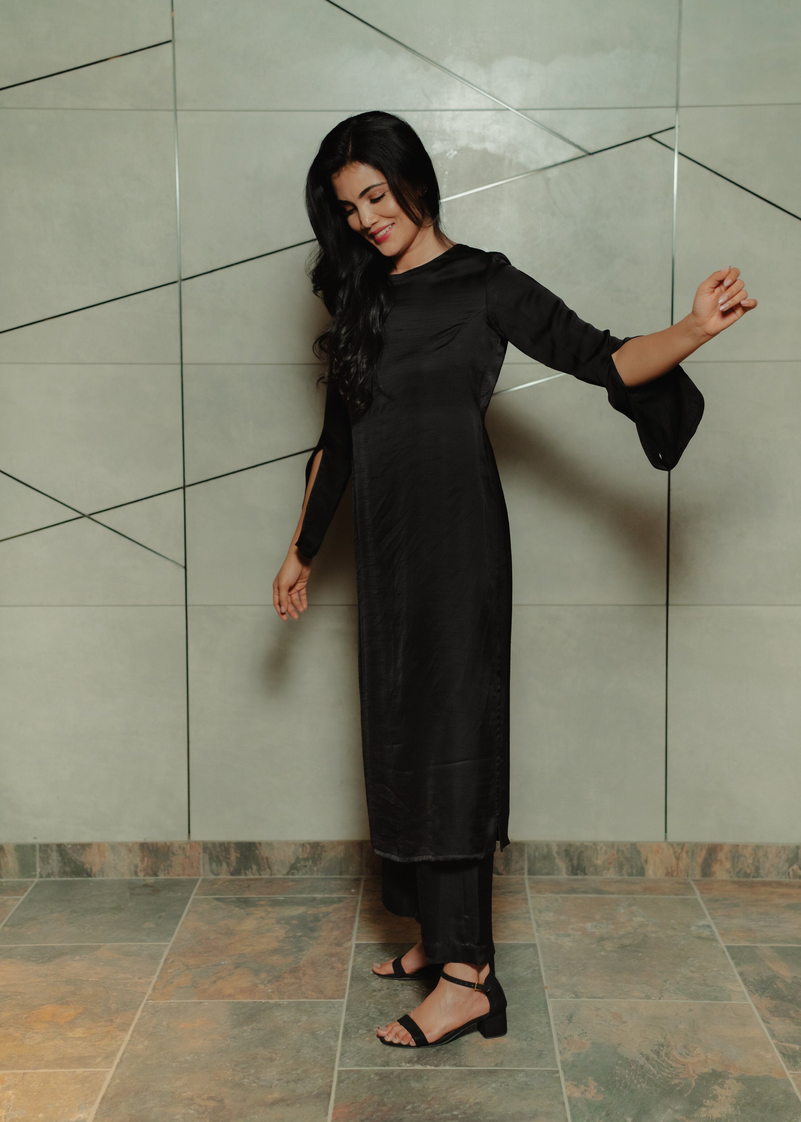 Black Dupion Silk Kurta