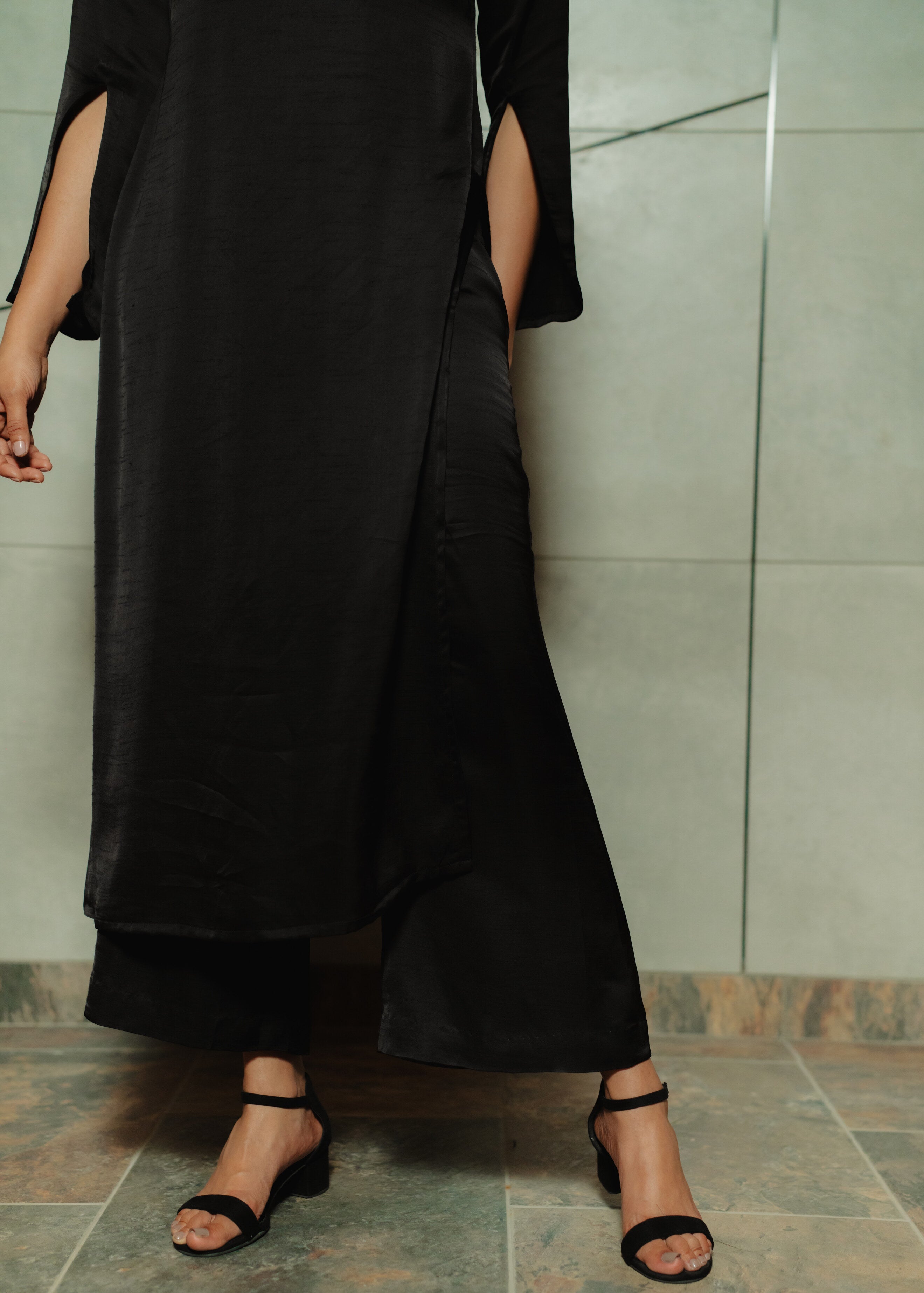 Black Dupion Satin Pants