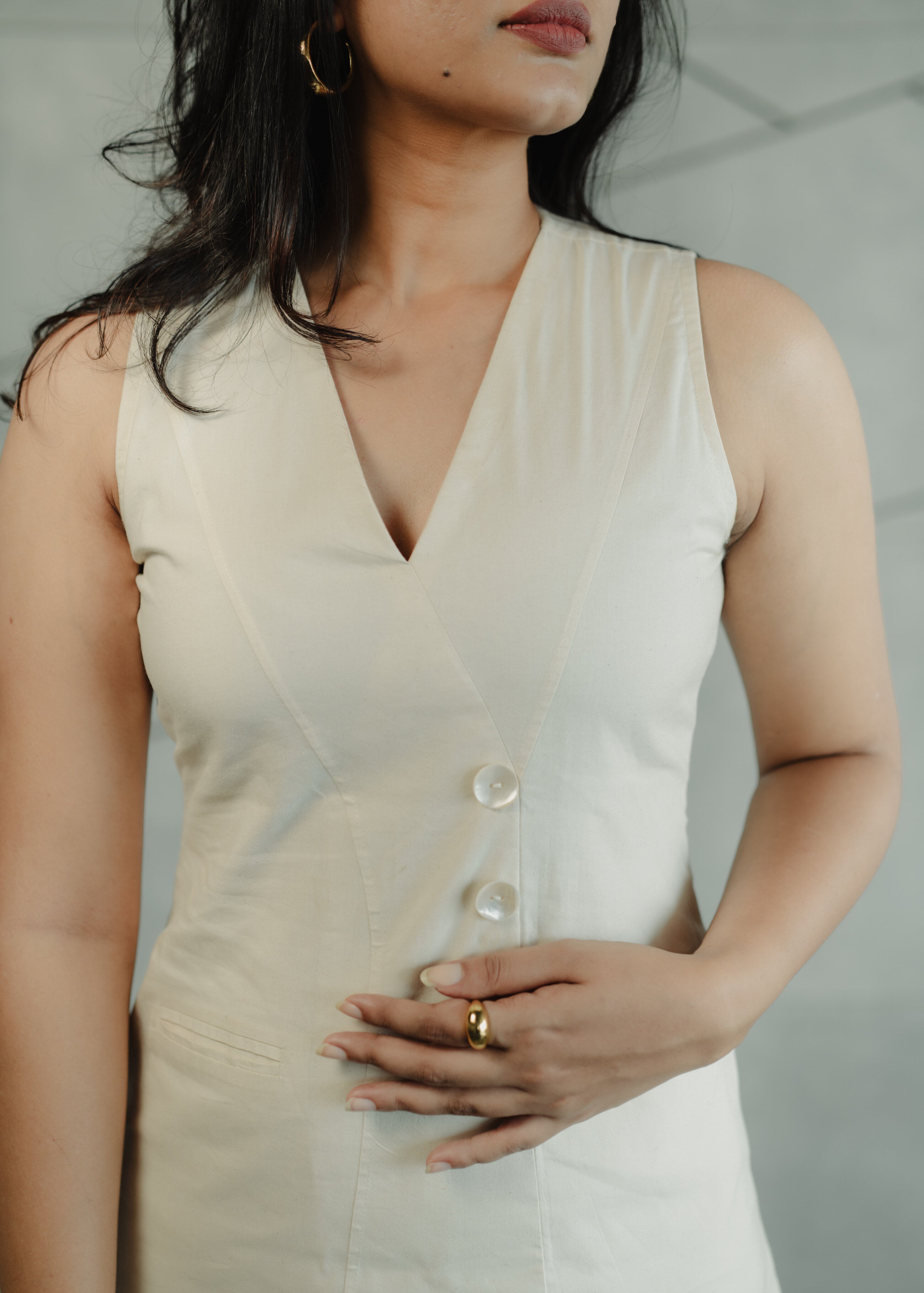 Off White Dress with Pockets