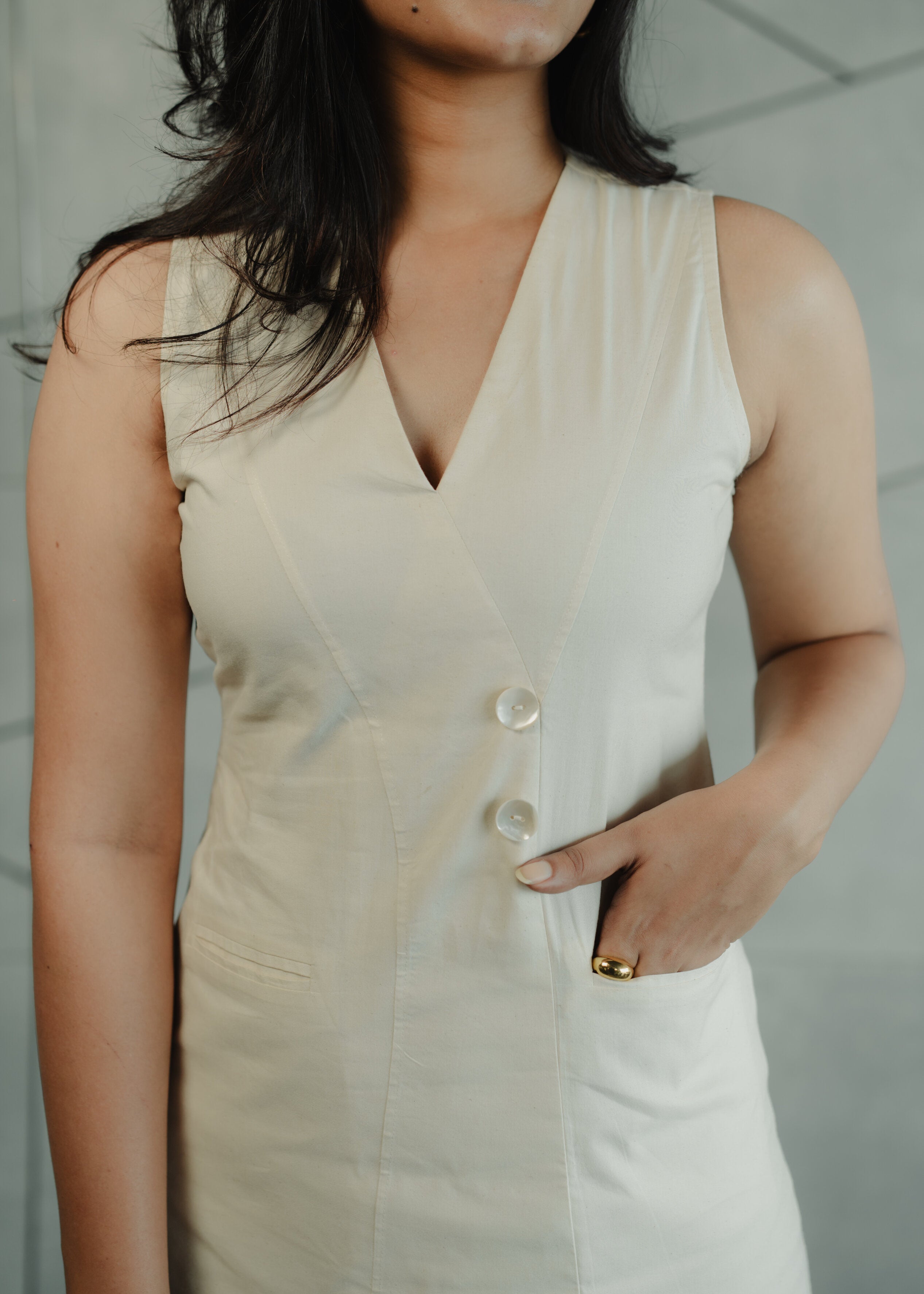 Off White Dress with Pockets