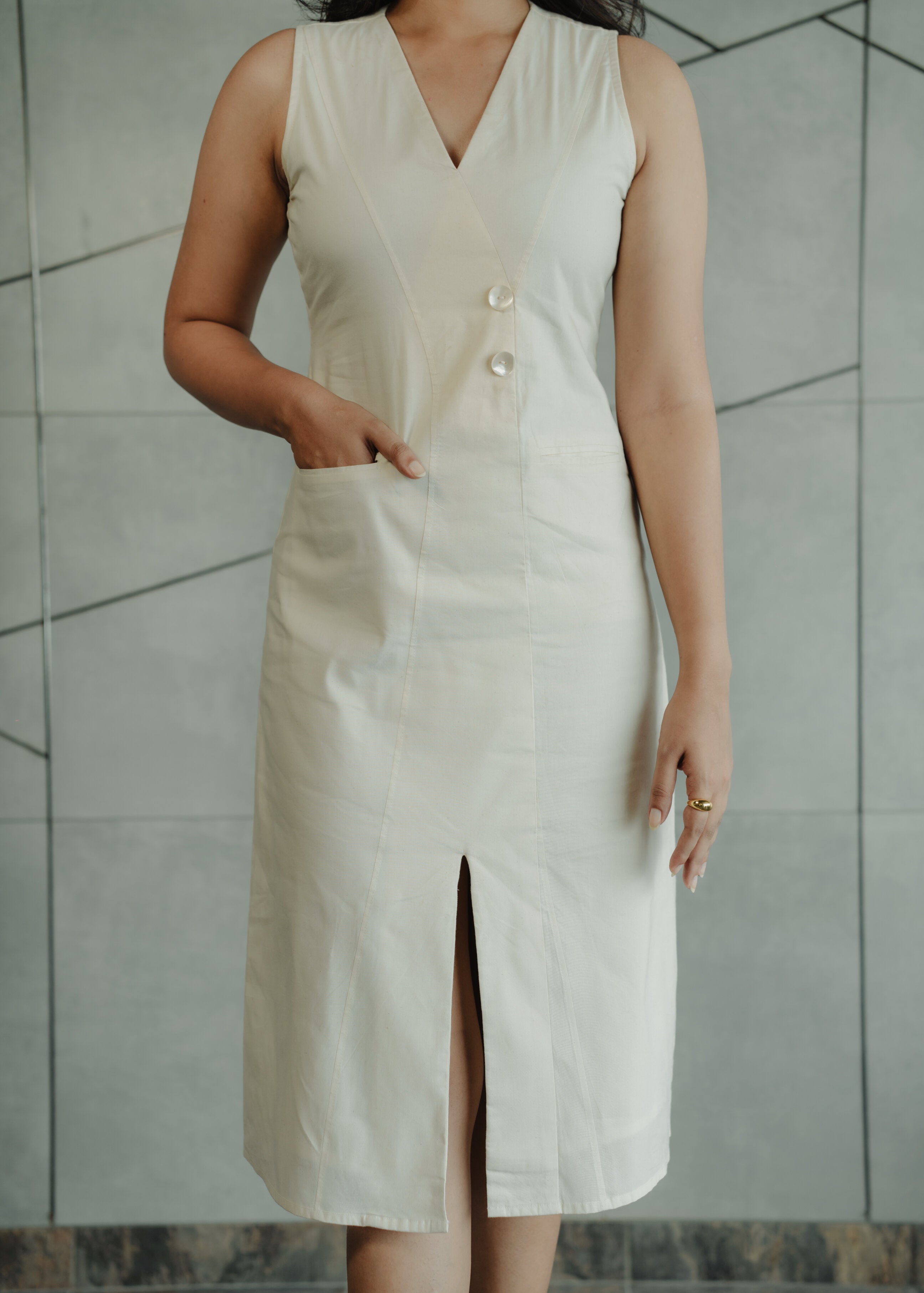 Off White Dress with Pockets