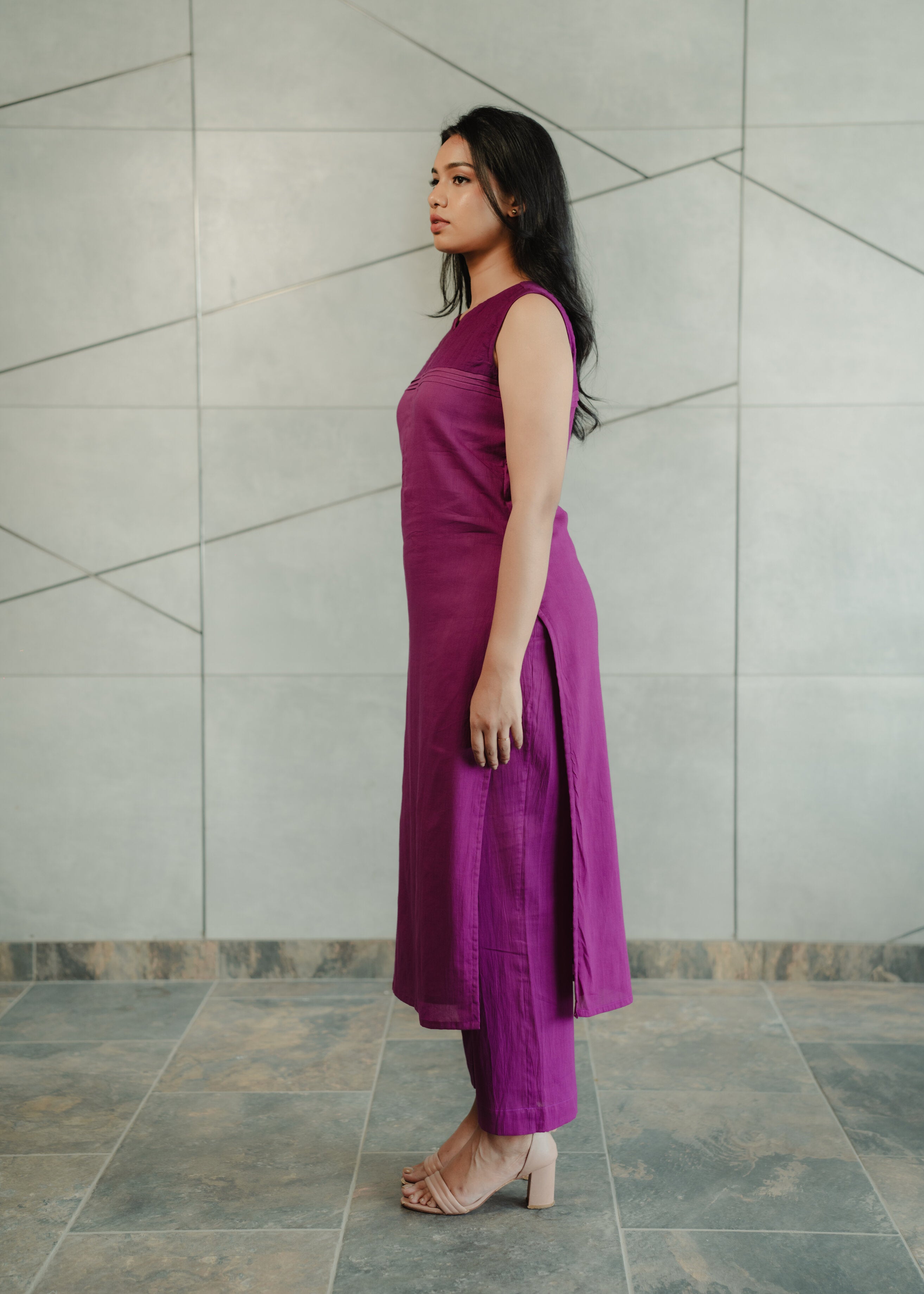 Purple Kurta with Yoke Detailing