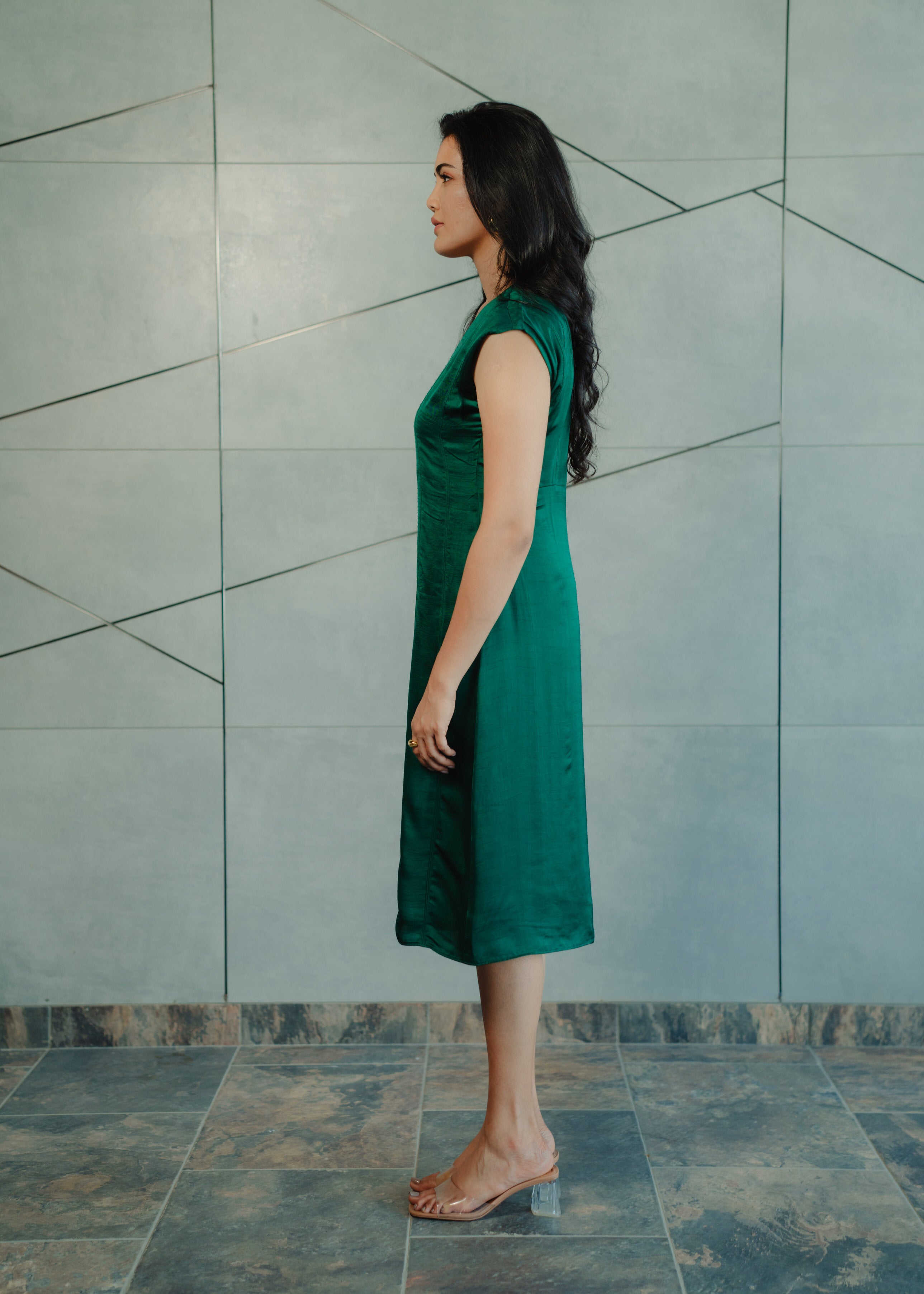 Dark Green Dupion Silk Dress