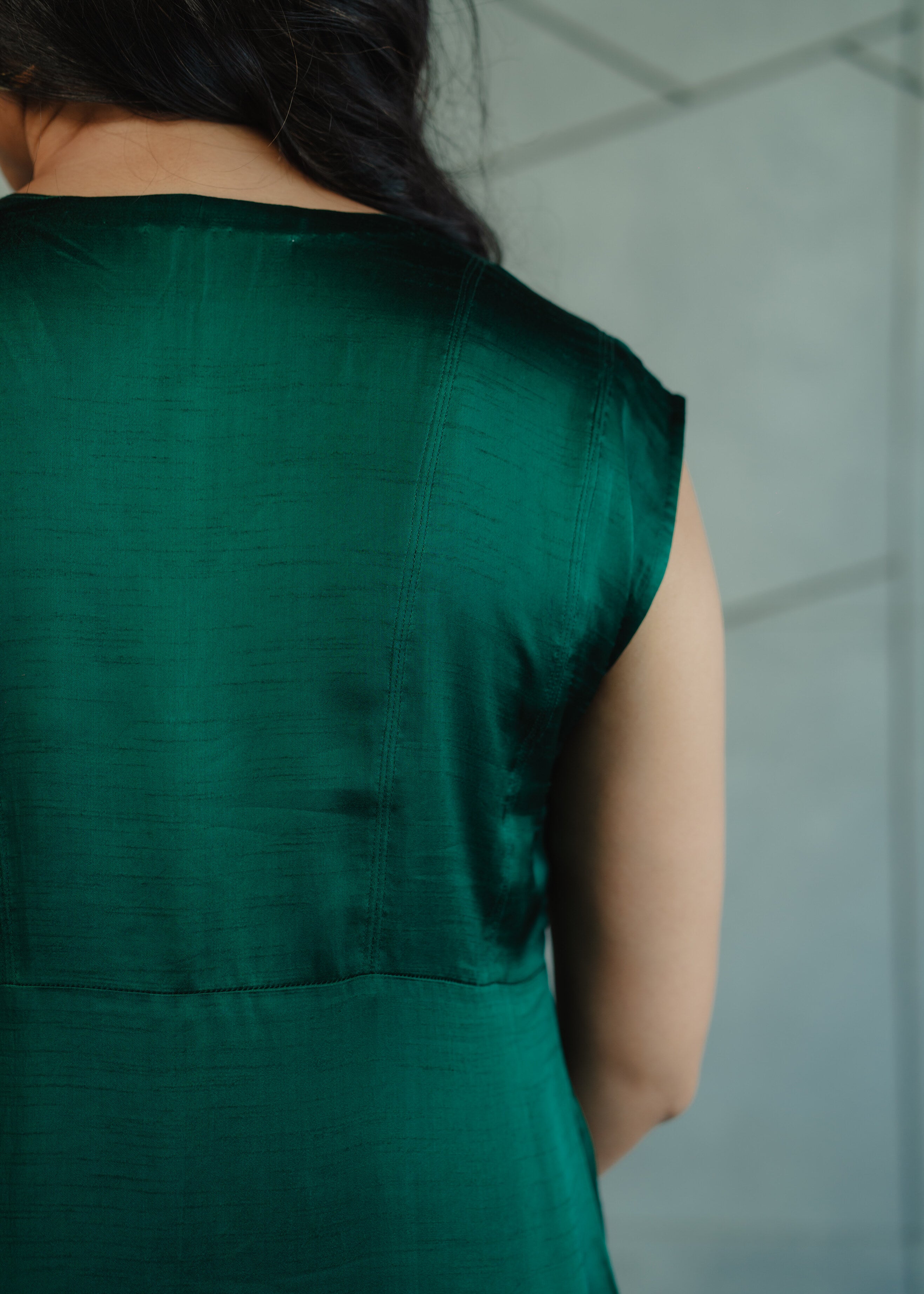 Dark Green Dupion Silk Dress
