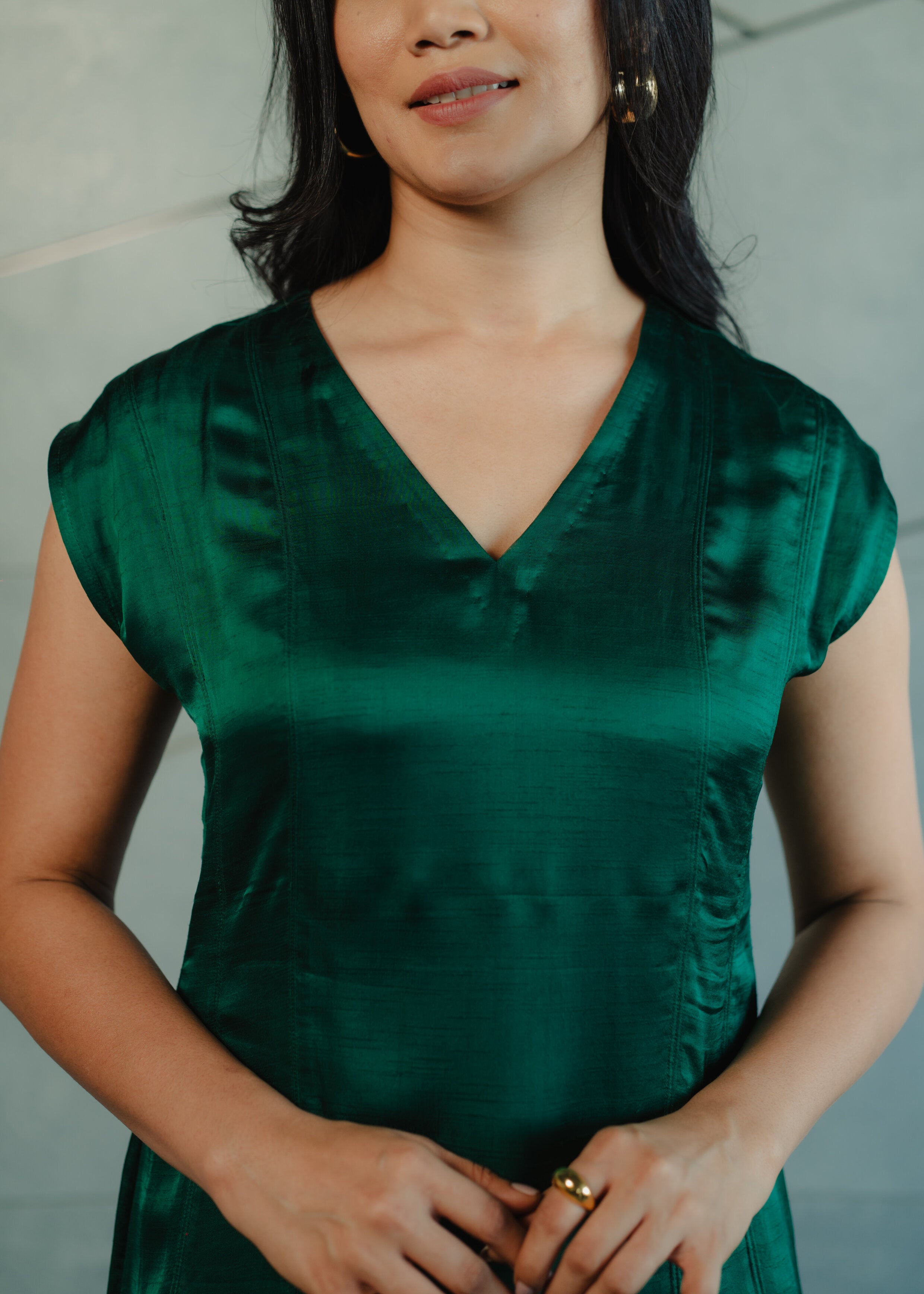 Dark Green Dupion Silk Dress