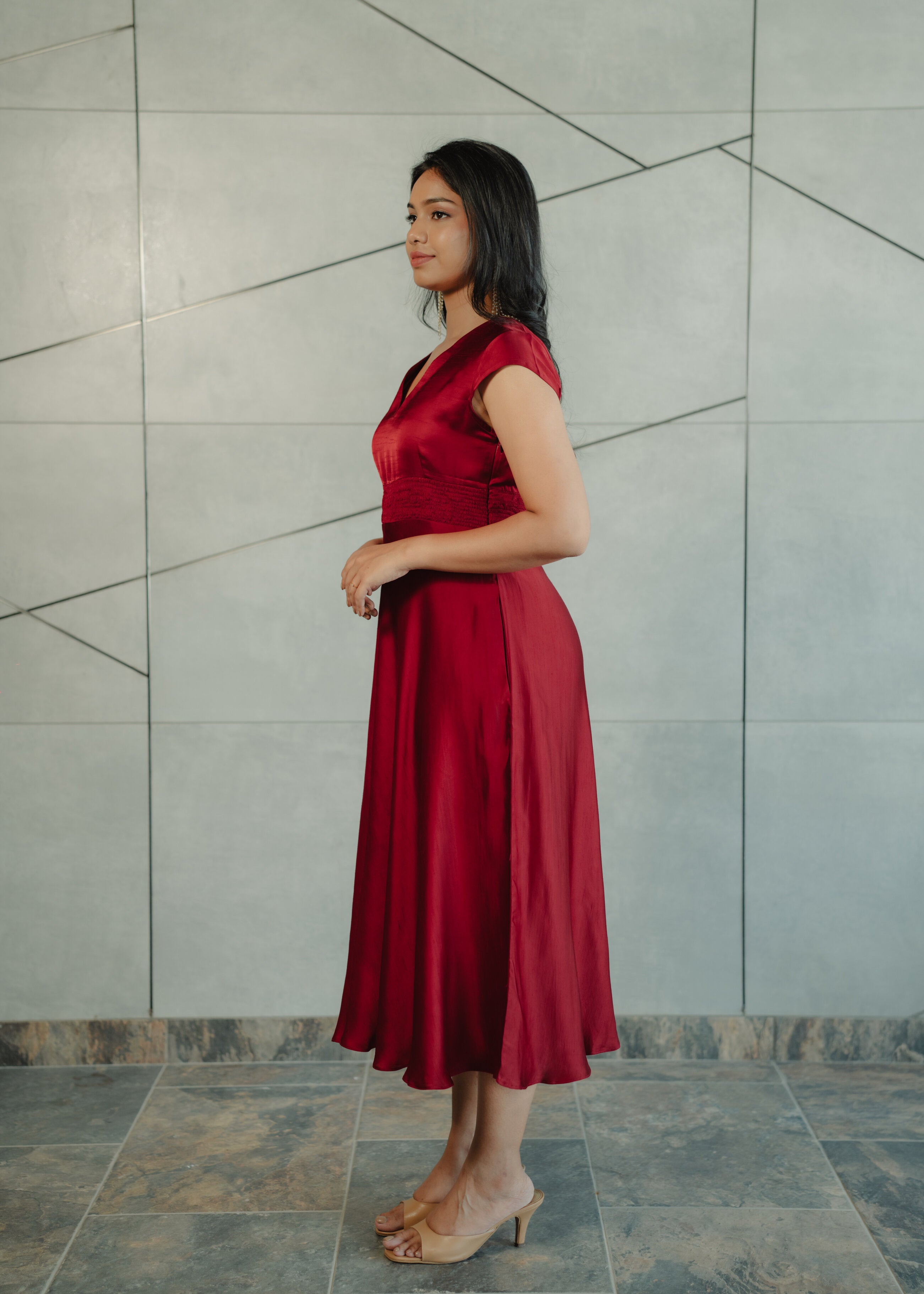 Red Dupion Silk Dress