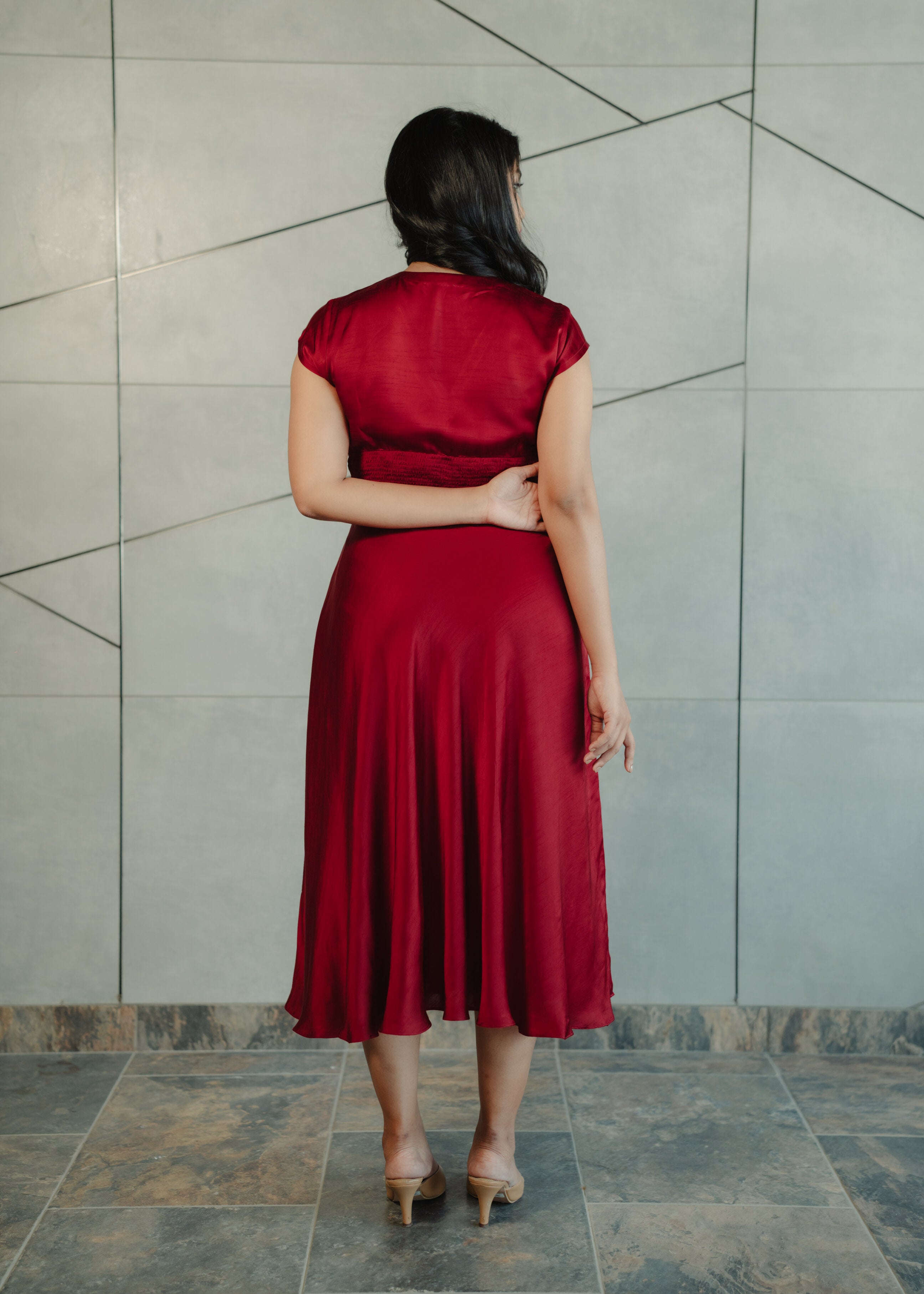 Red Dupion Silk Dress