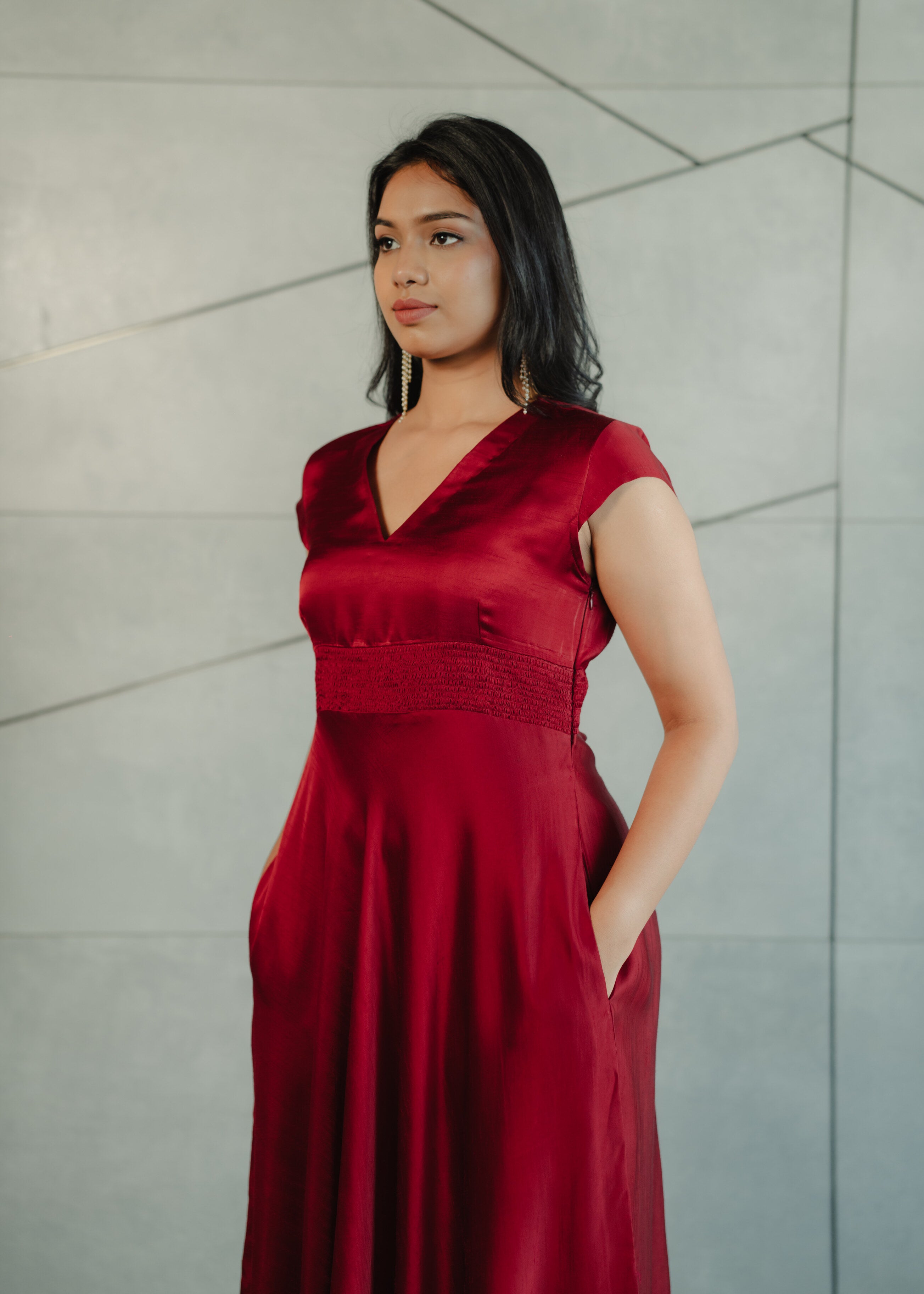 Red Dupion Silk Dress