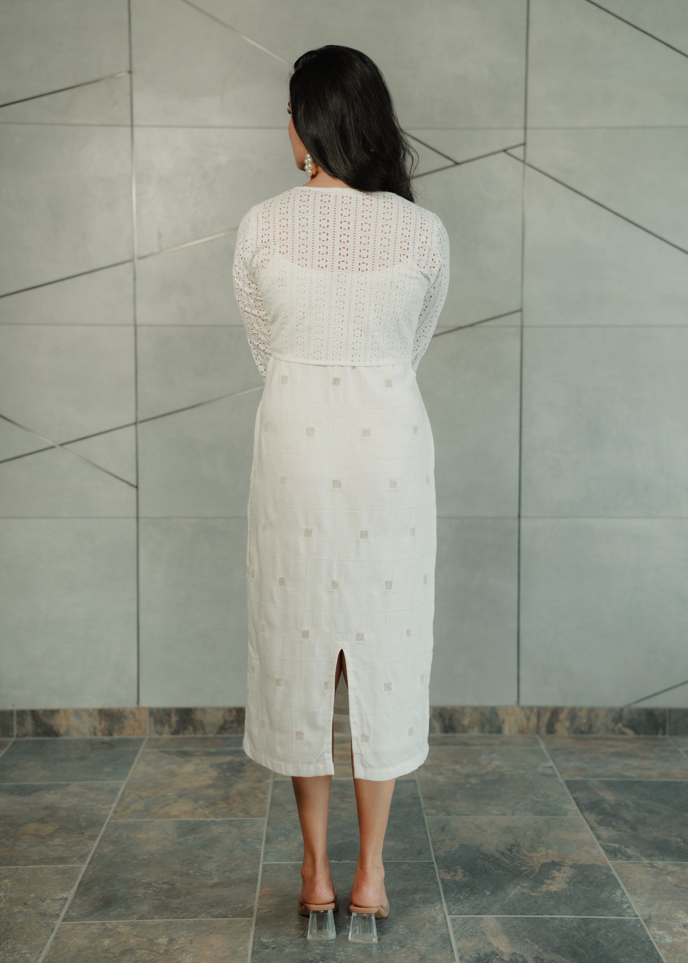 White Slip Dress with Schifili Jacket