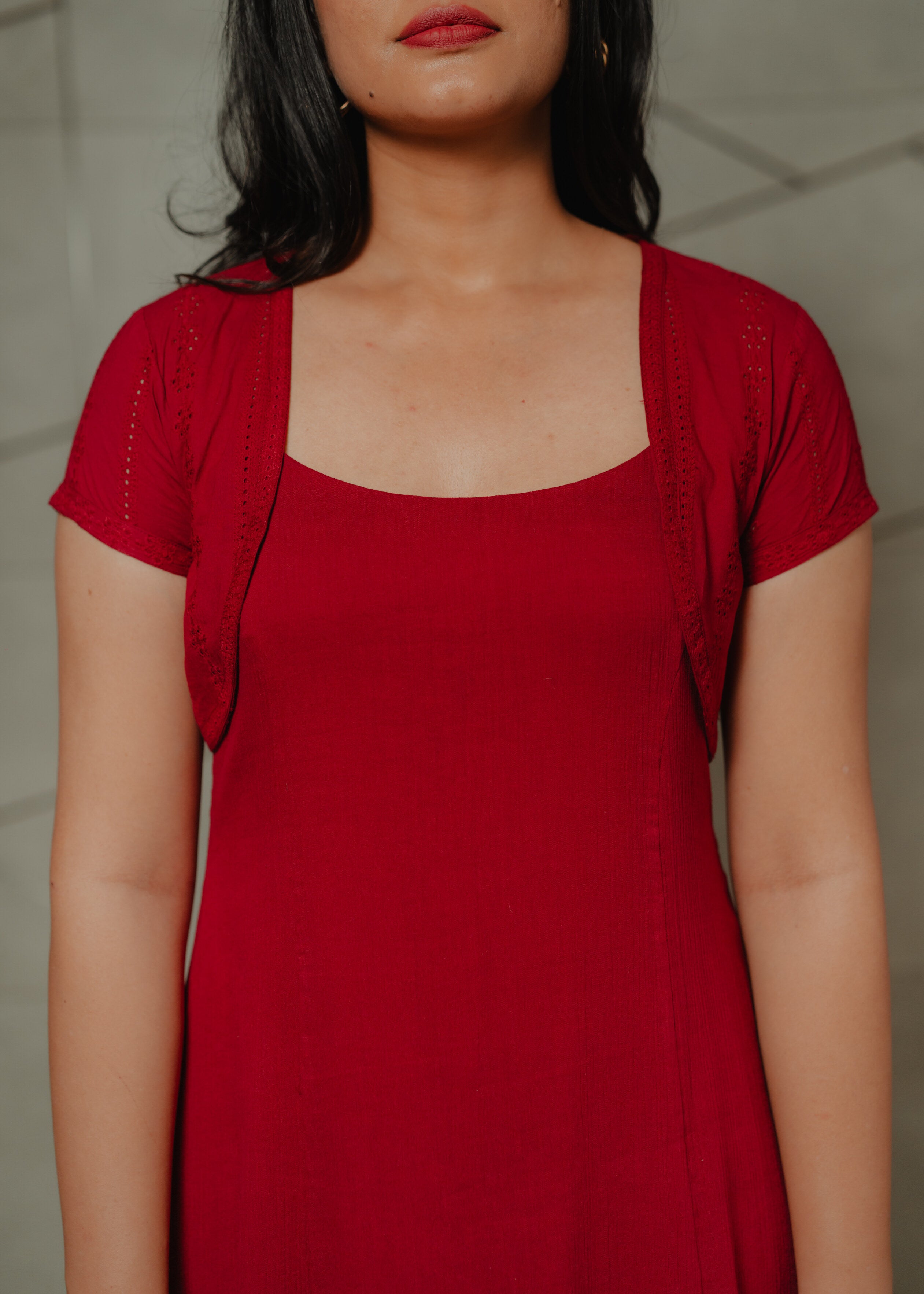 Red Slip Dress with Cropped Jacket