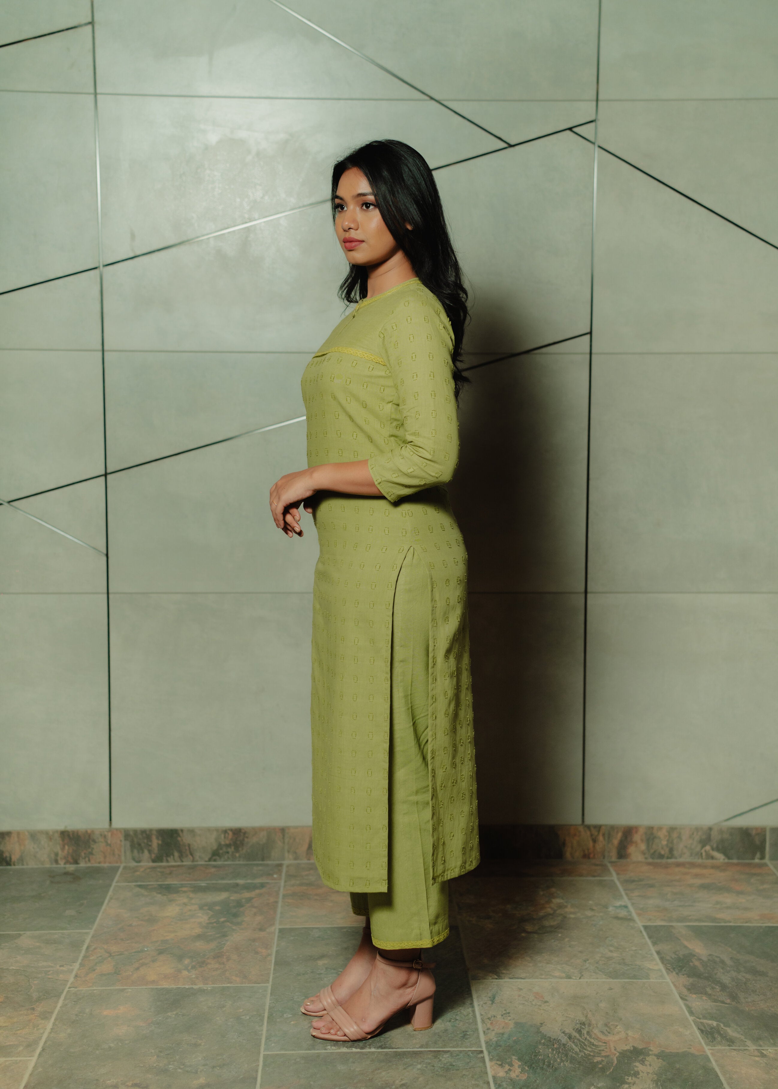 Light Green Kurta with Yoke Detail