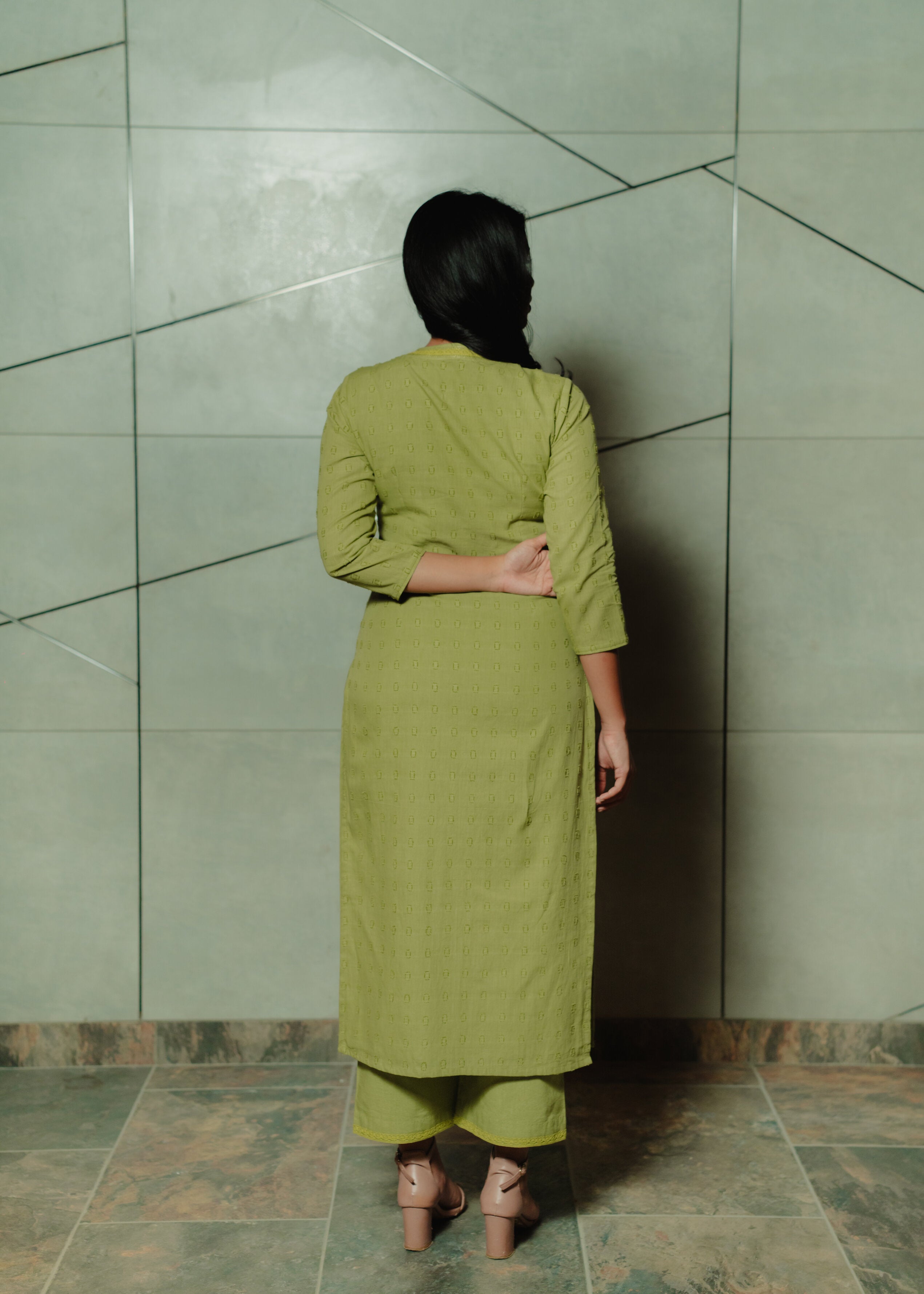 Light Green Kurta with Yoke Detail