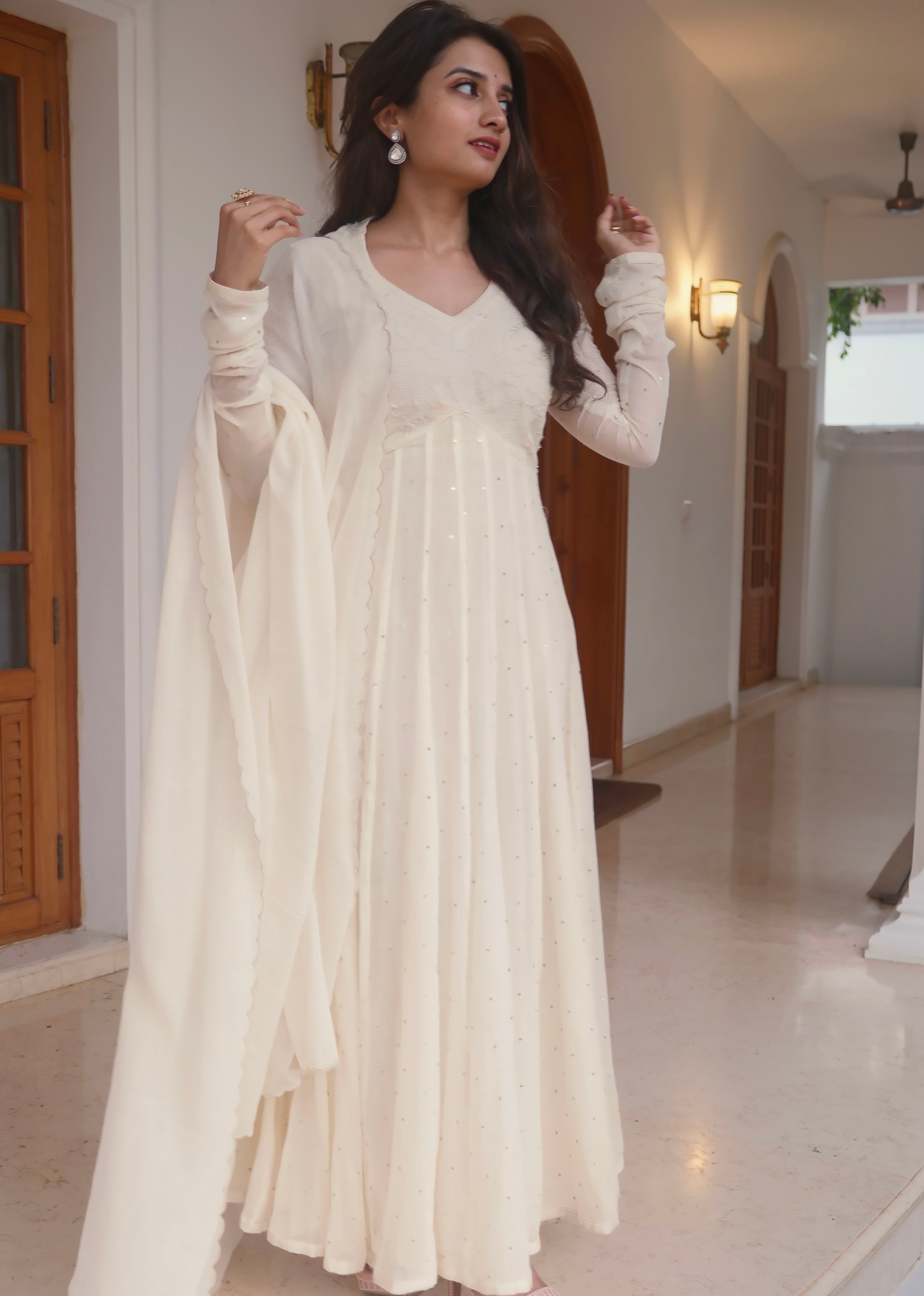 Off White Yoke Anarkali with Patchwork