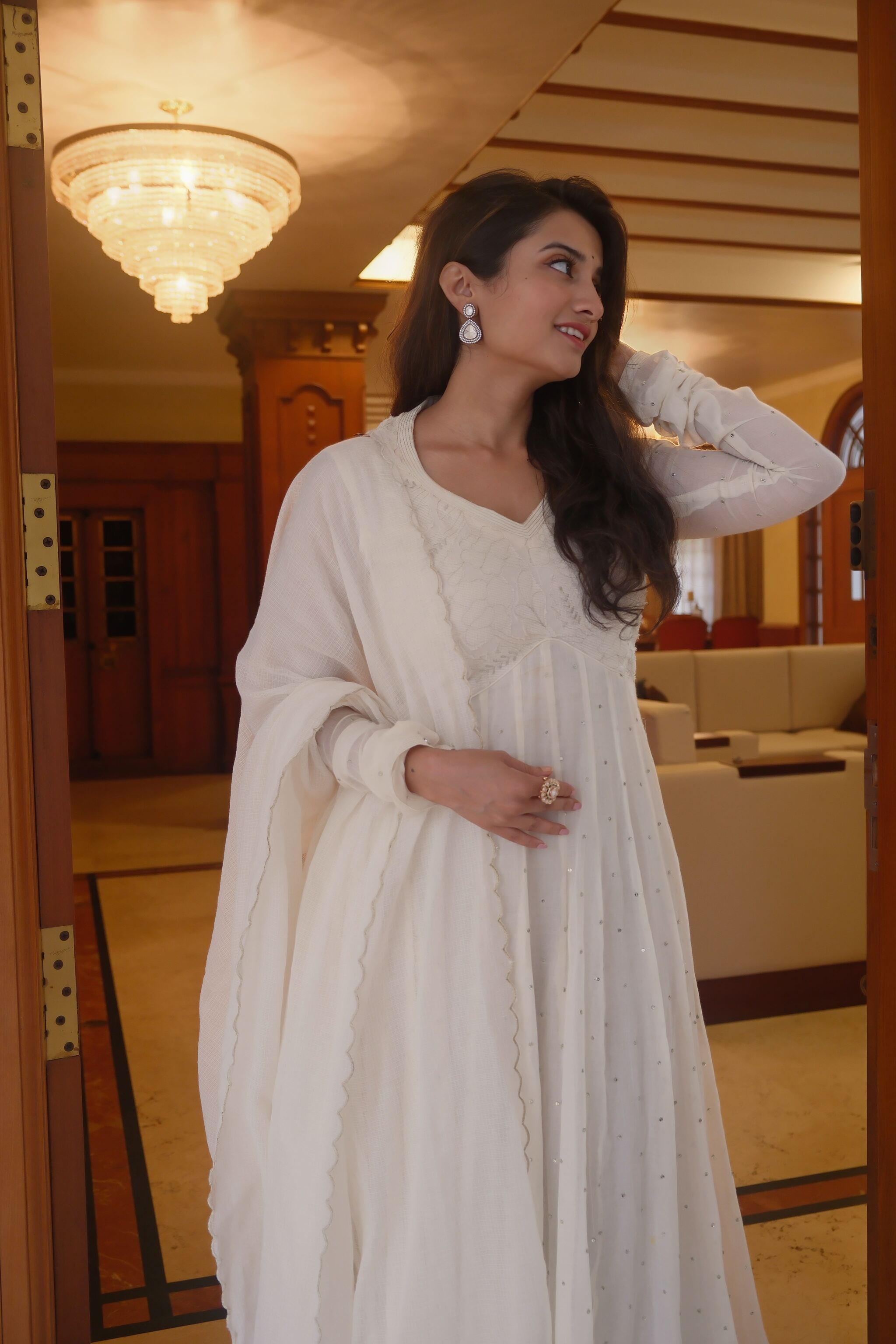 Off White Yoke Anarkali with Patchwork