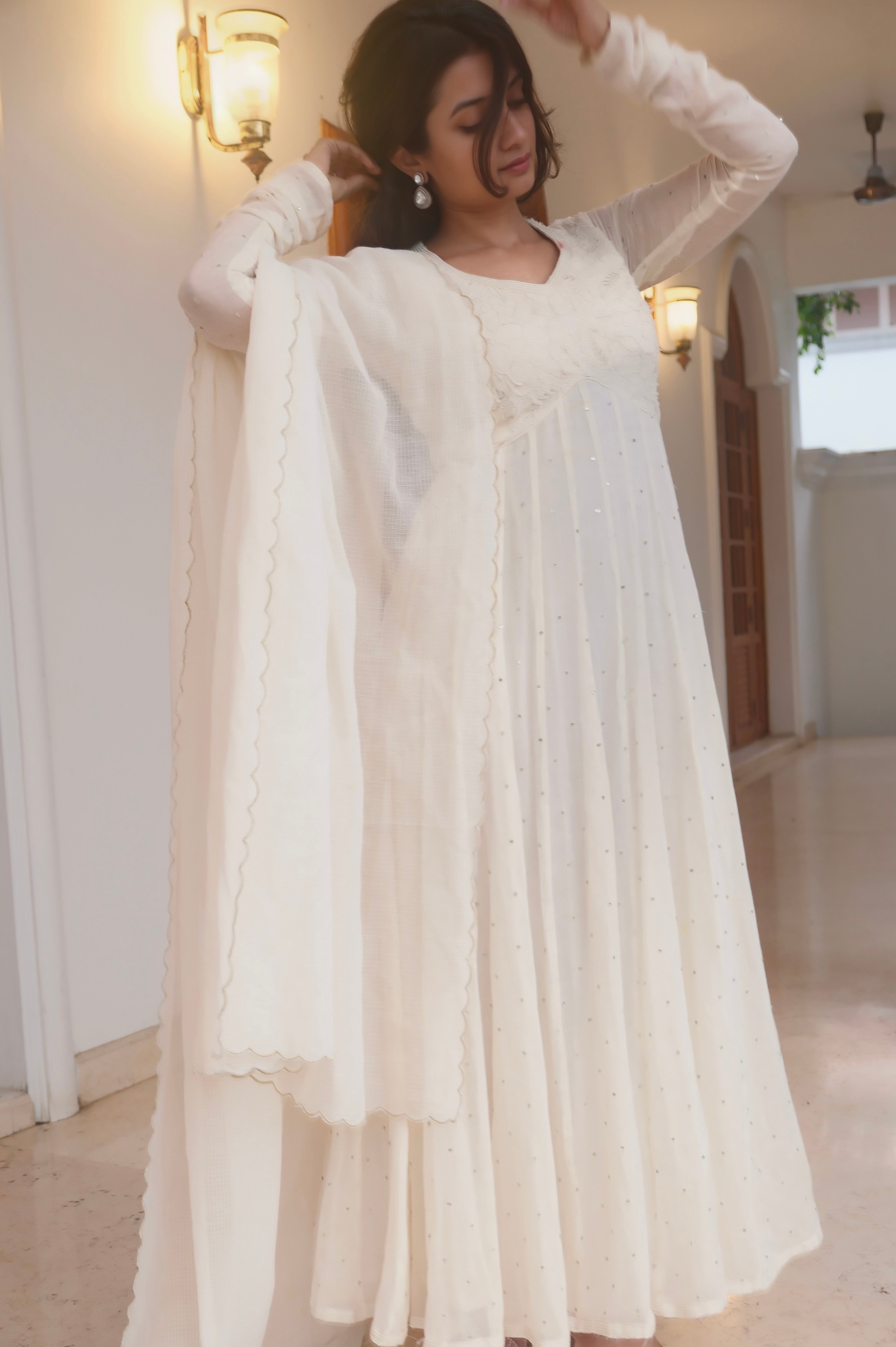 Off White Yoke Anarkali with Patchwork