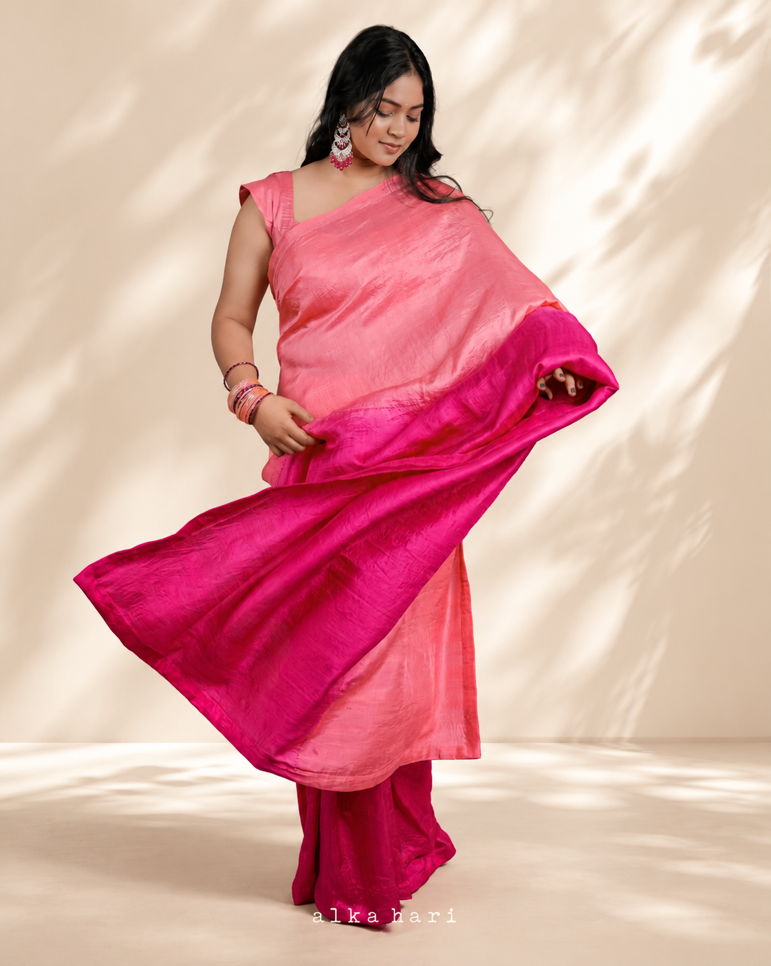 Ombre Pink Silk Saree