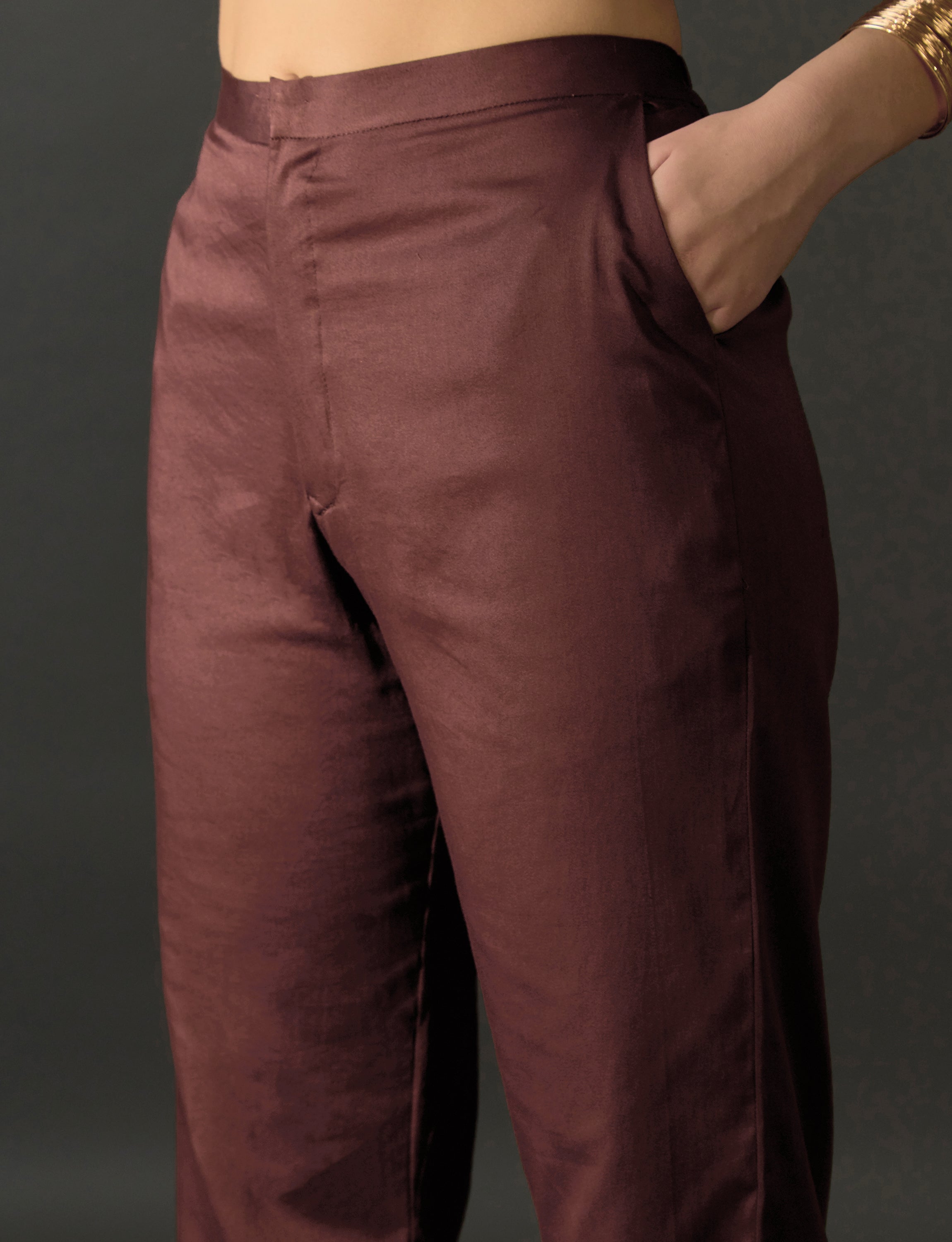 Brown Cotton Satin Palazzo