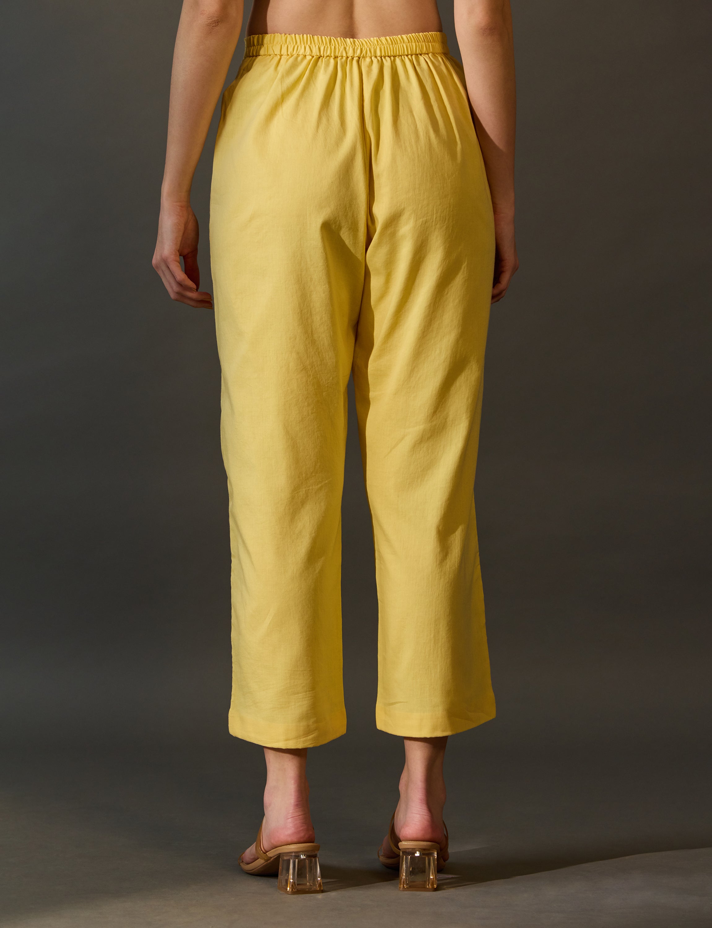 Pastel Yellow Cotton Palazzo Pants