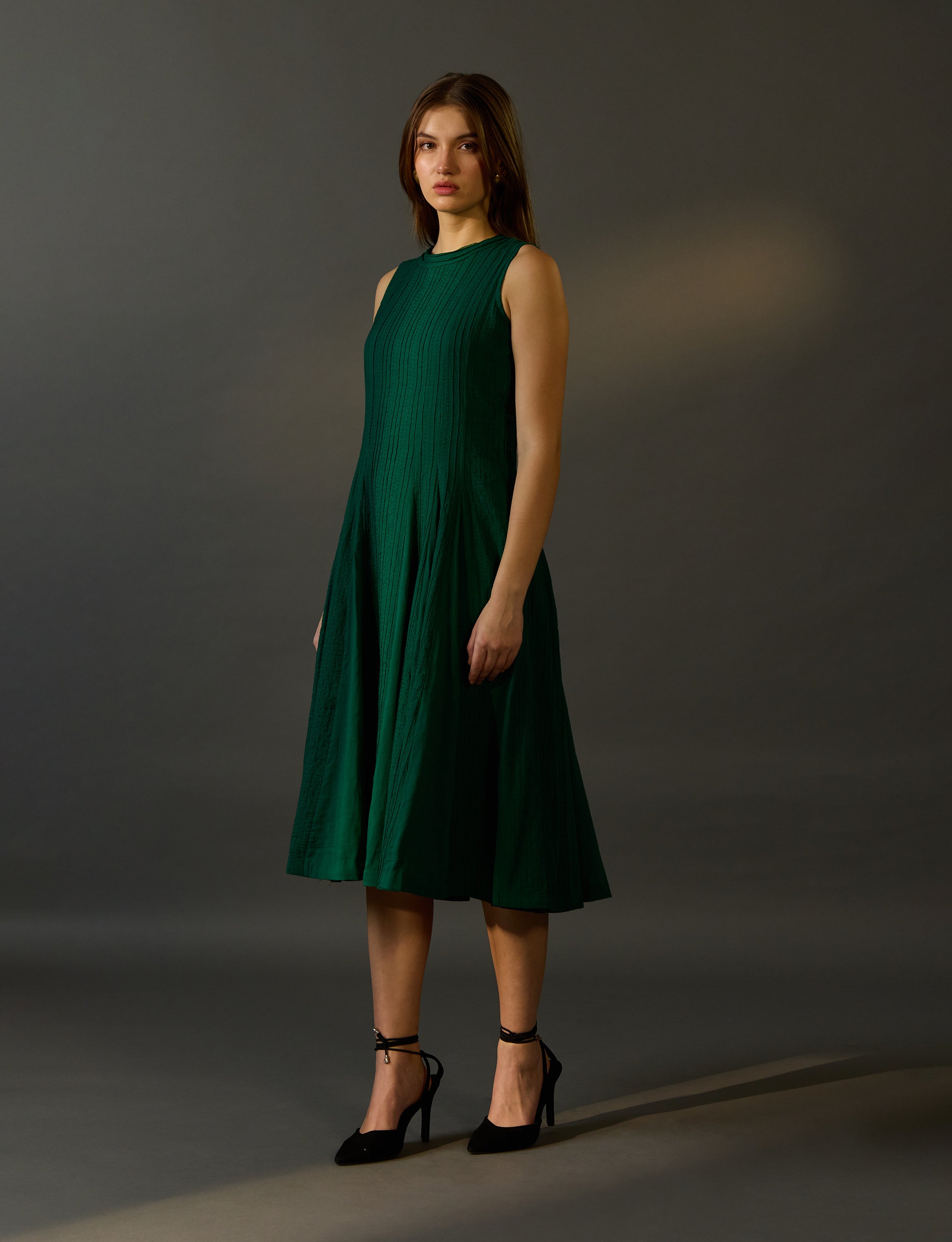 Dark Green Pintuck Dress