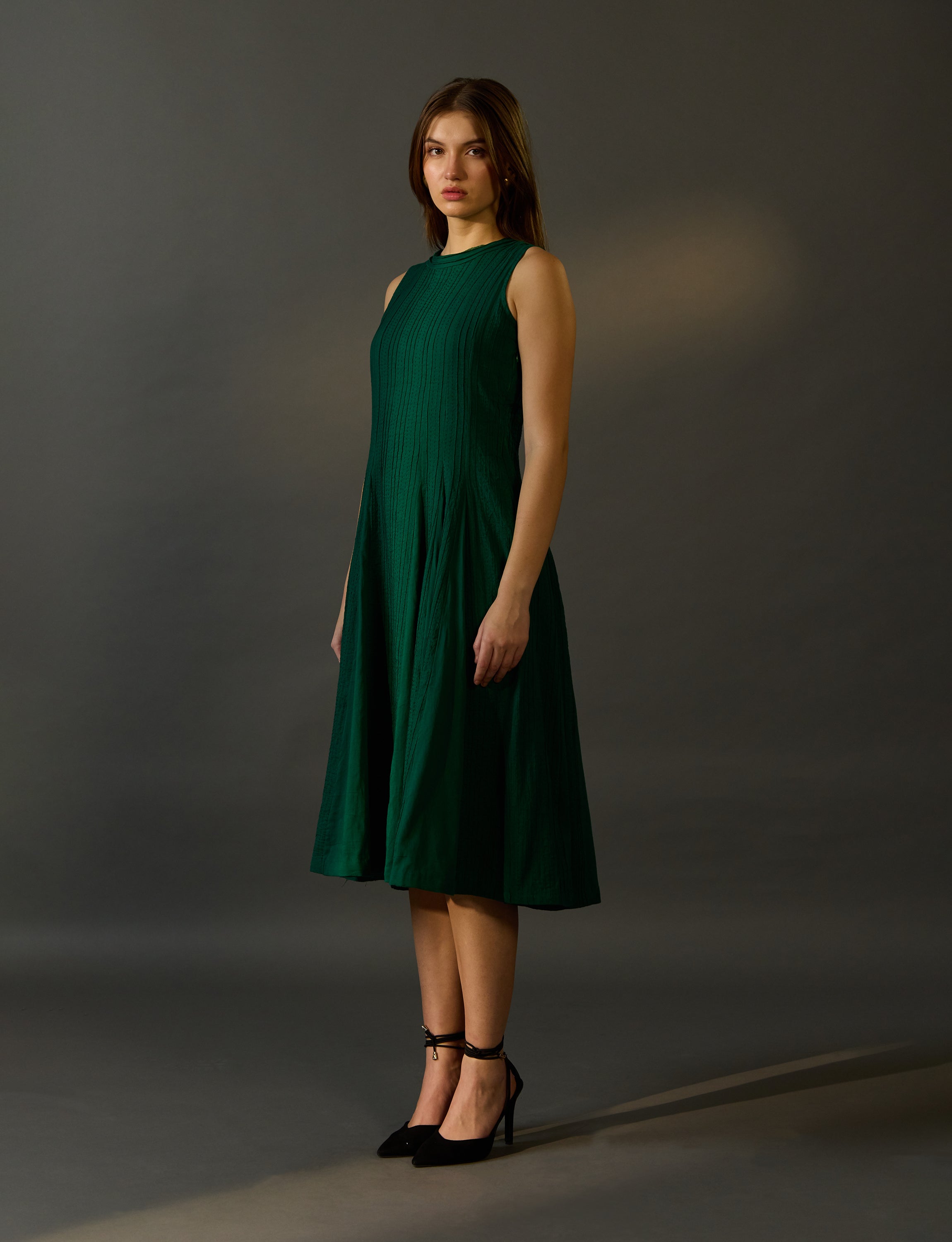 Dark Green Pintuck Dress