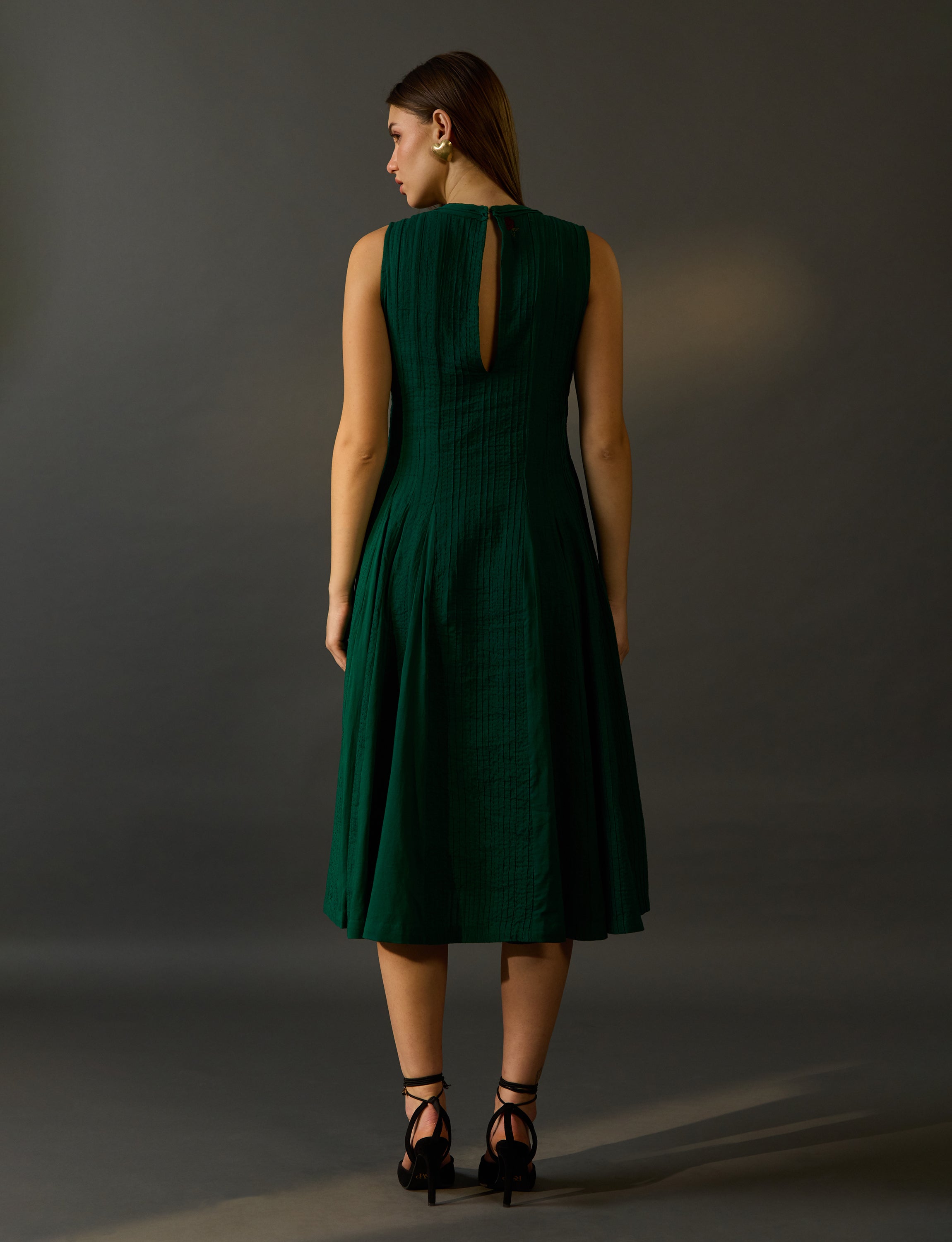 Dark Green Pintuck Dress