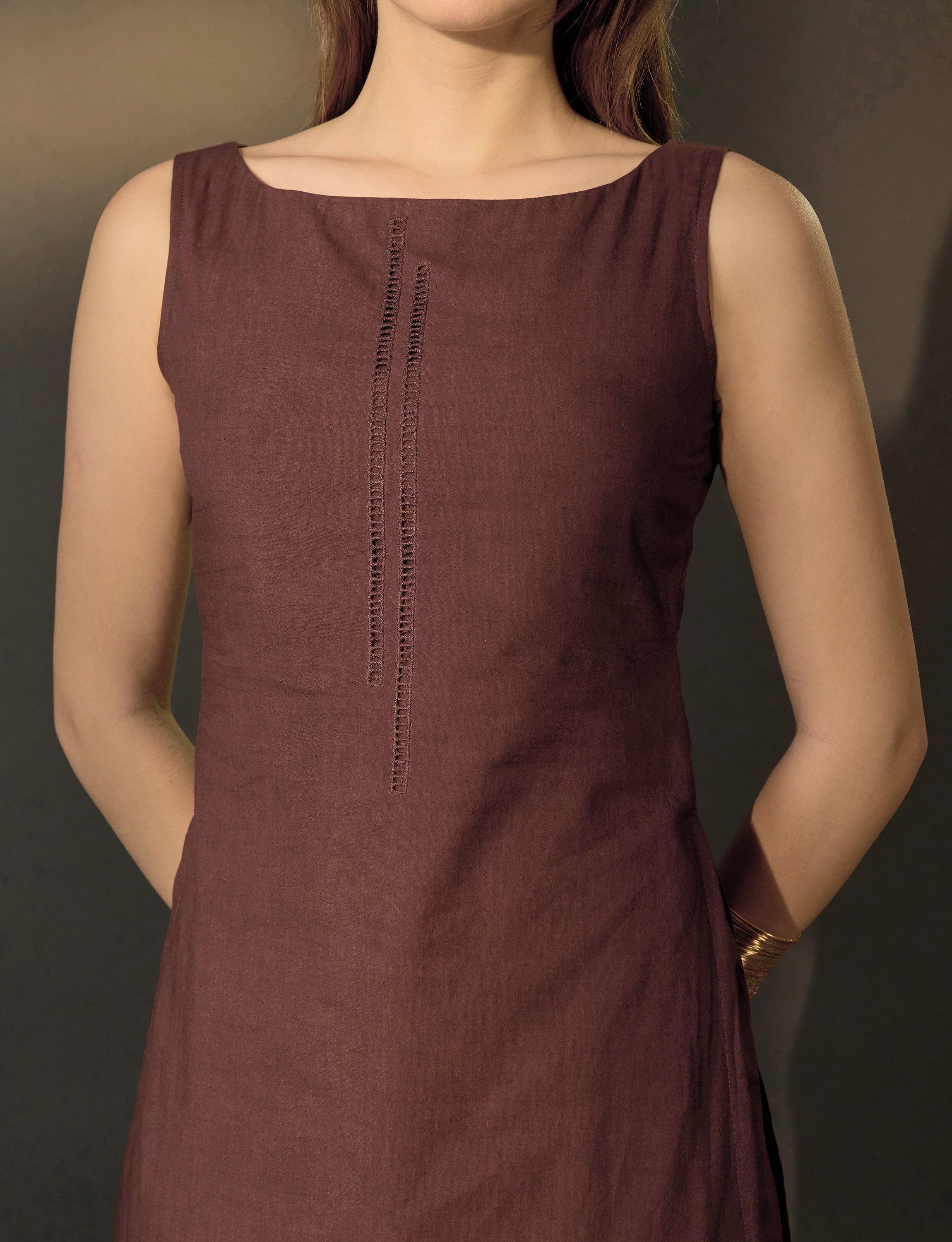 Brown Cutwork Kurta