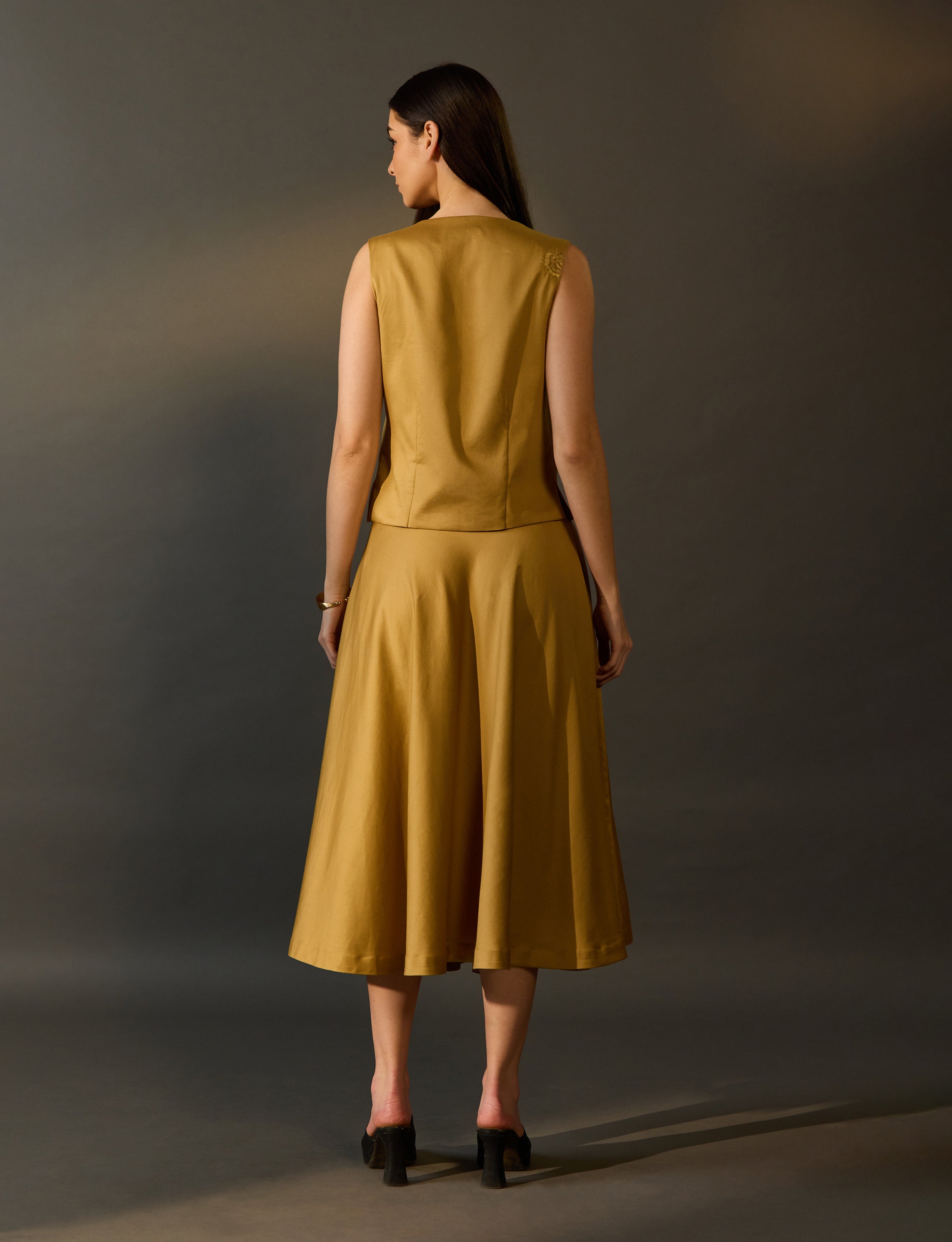 Tan Brown Vest and Skirt Co-Ord Set