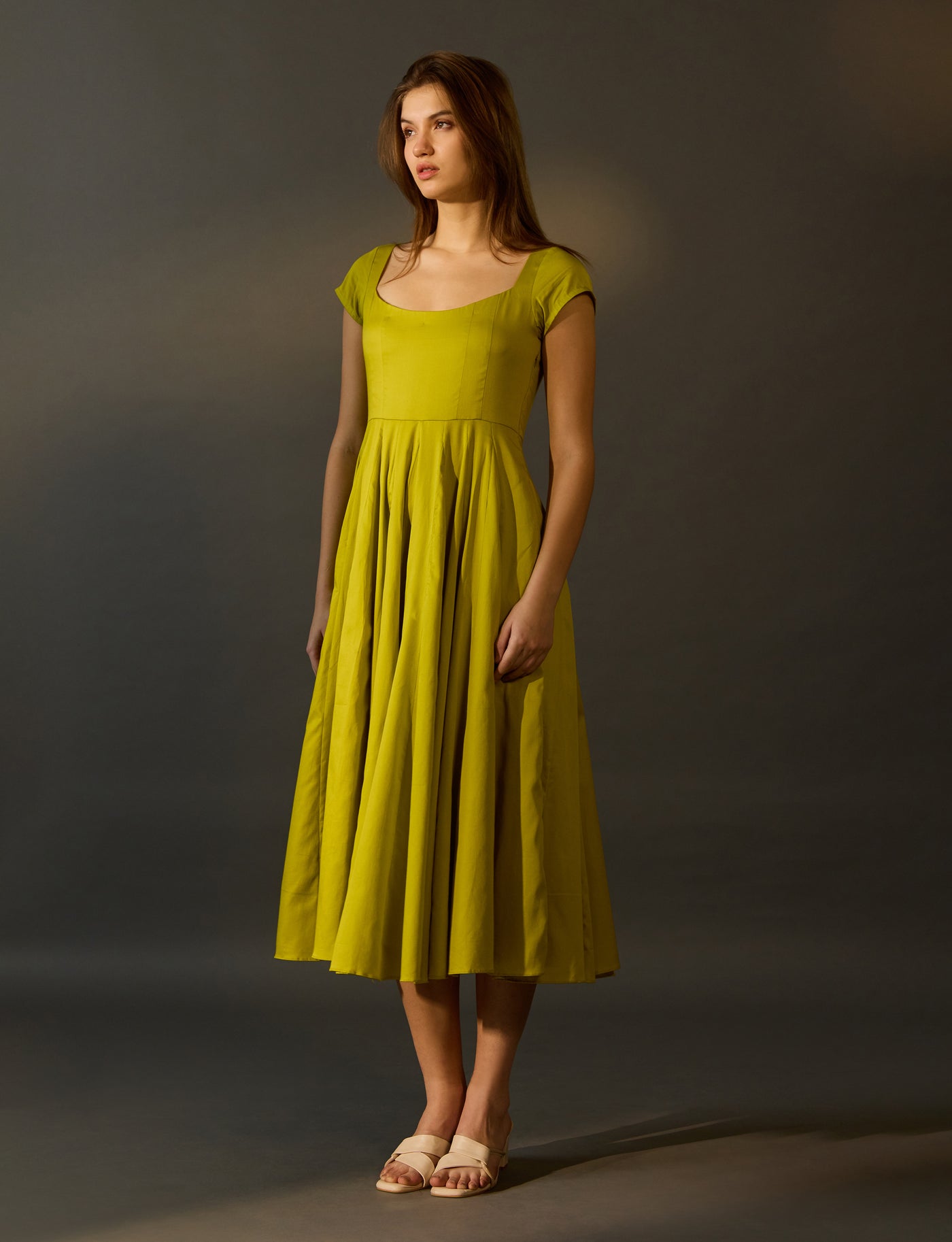 Lime Green Cotton Satin Dress - Cap Sleeve Dress for Women | Alka Hari Alka Hari Pvt Ltd Lime Green Cotton Satin Dress - Cap Sleeve Dress for Women | Alka Hari Alka Hari Pvt Ltd