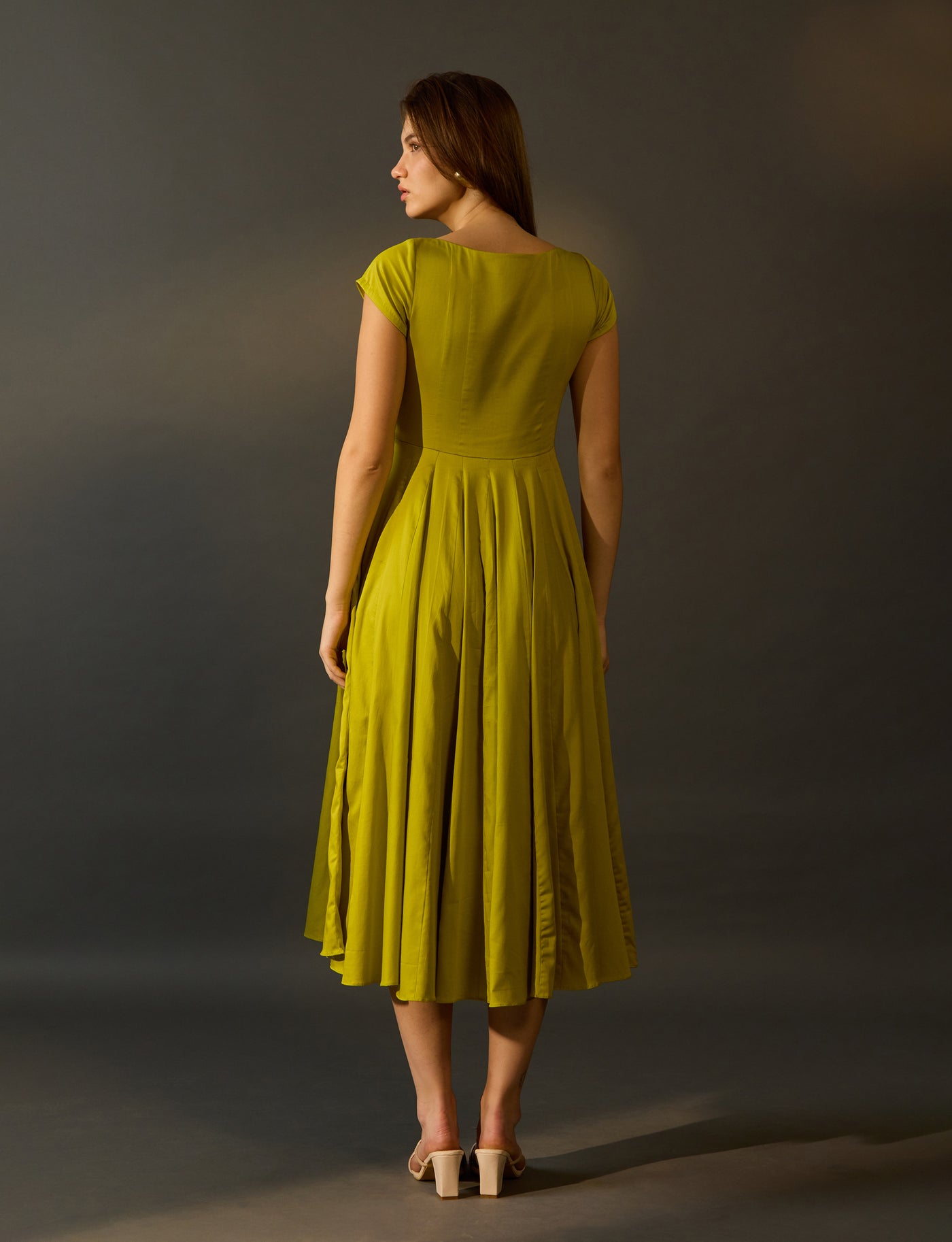 Lime Green Cotton Satin Dress - Cap Sleeve Dress for Women | Alka Hari Alka Hari Pvt Ltd Lime Green Cotton Satin Dress - Cap Sleeve Dress for Women | Alka Hari Alka Hari Pvt Ltd
