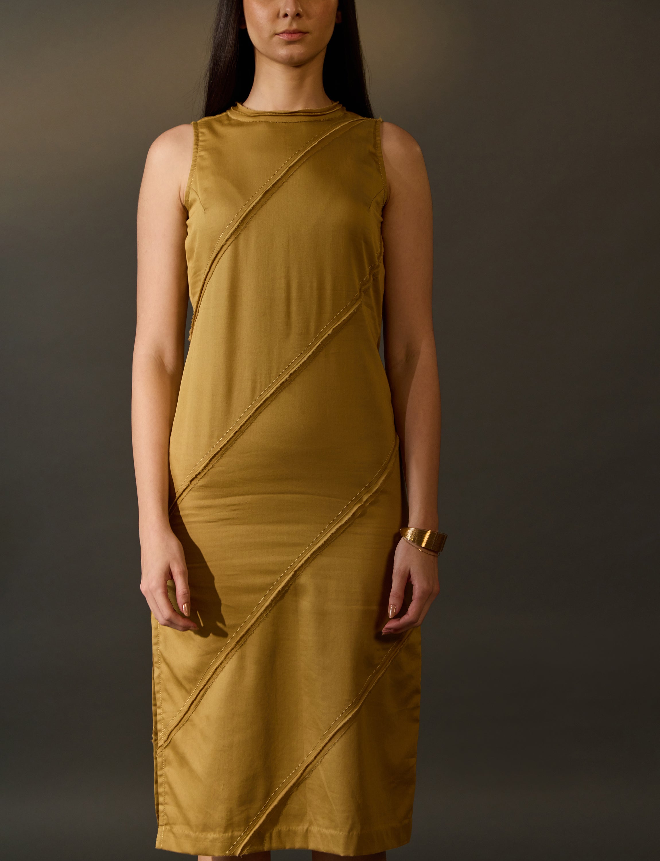 Beige High Collar Neck dress