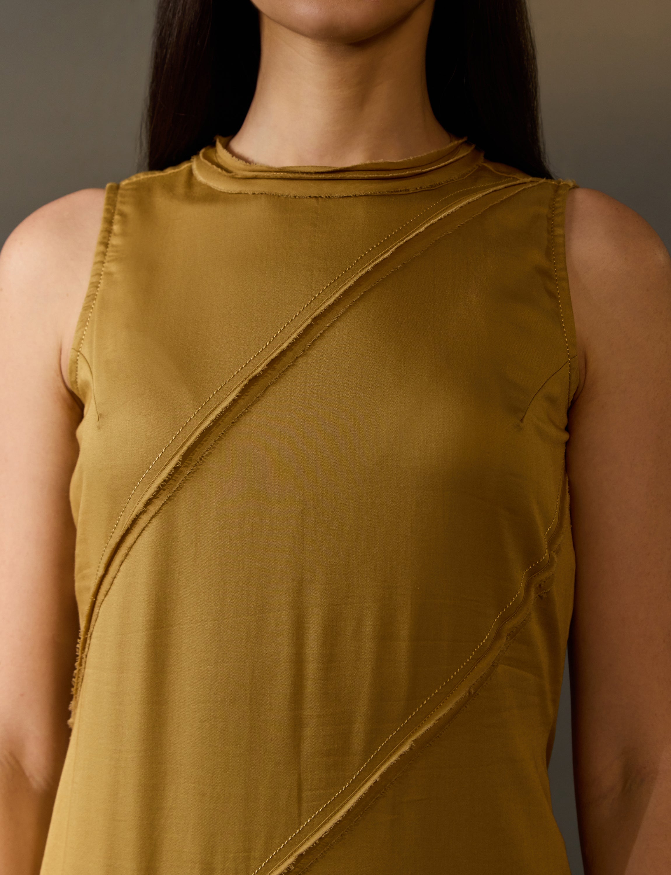 Beige High Collar Neck dress