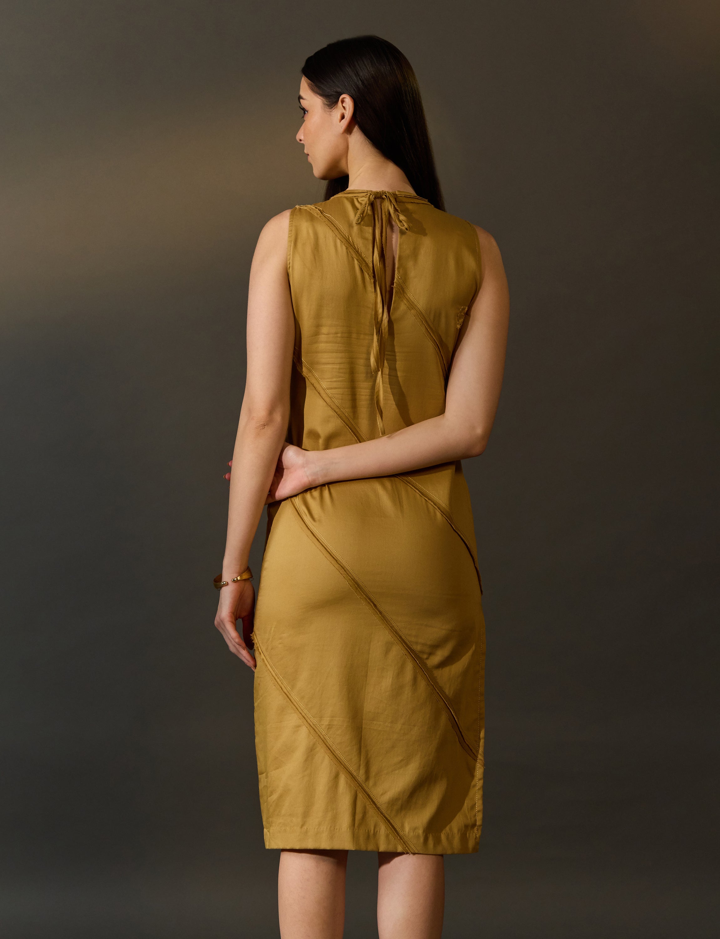 Beige High Collar Neck dress