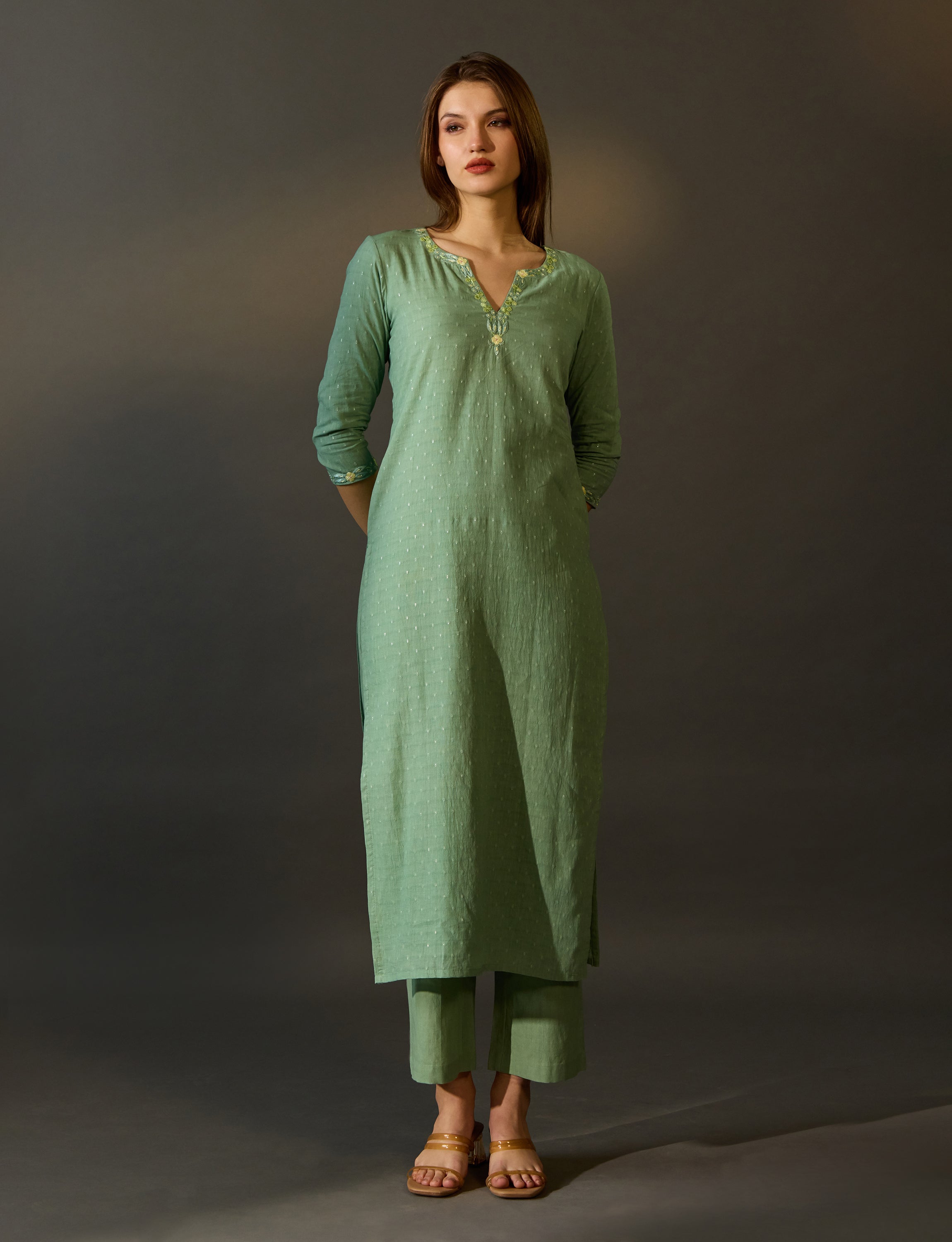Pastel Green Kurta with Embroidery