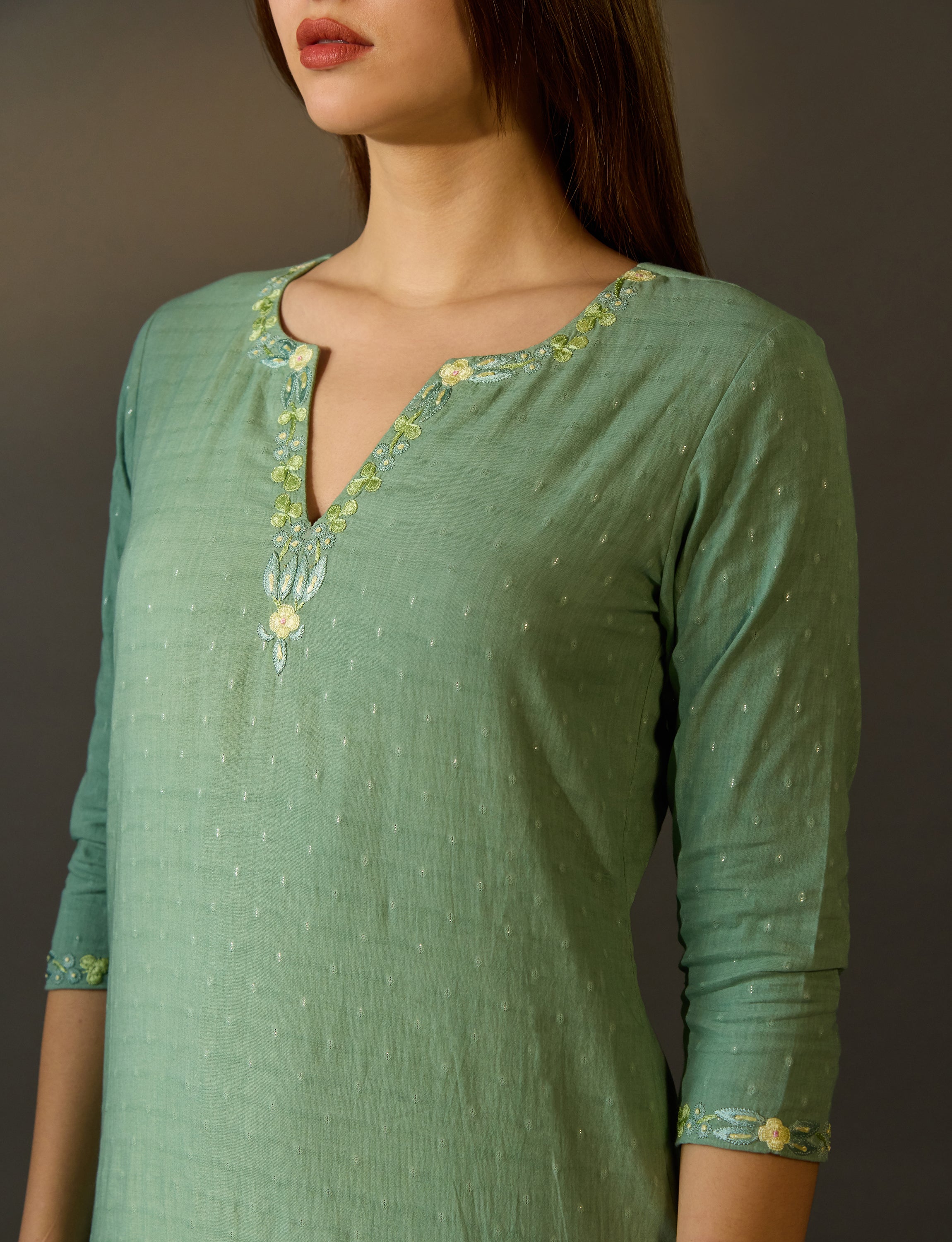 Pastel Green Kurta with Embroidery
