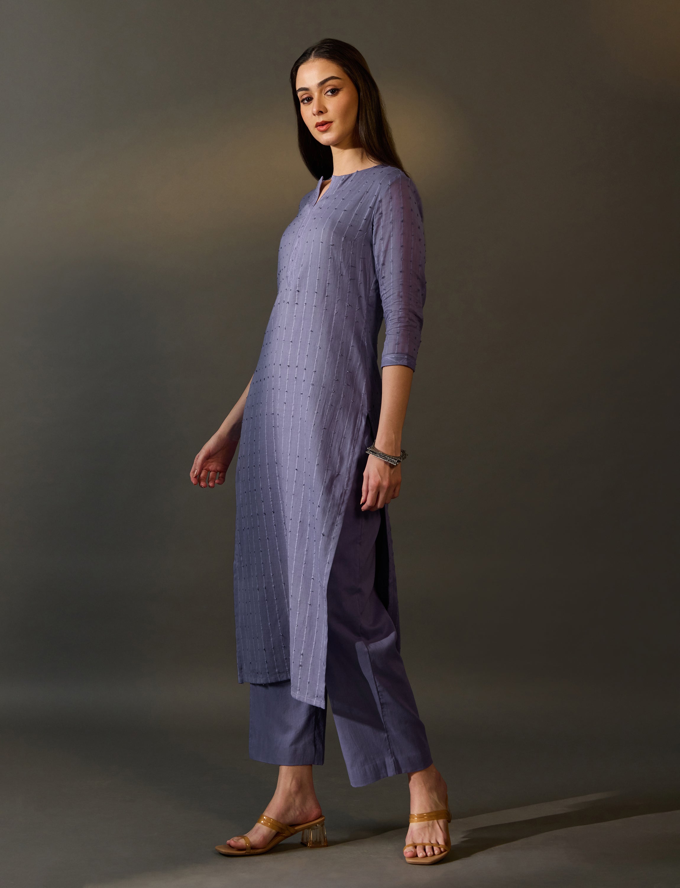 Purple Grey Swiss Dot Kurta