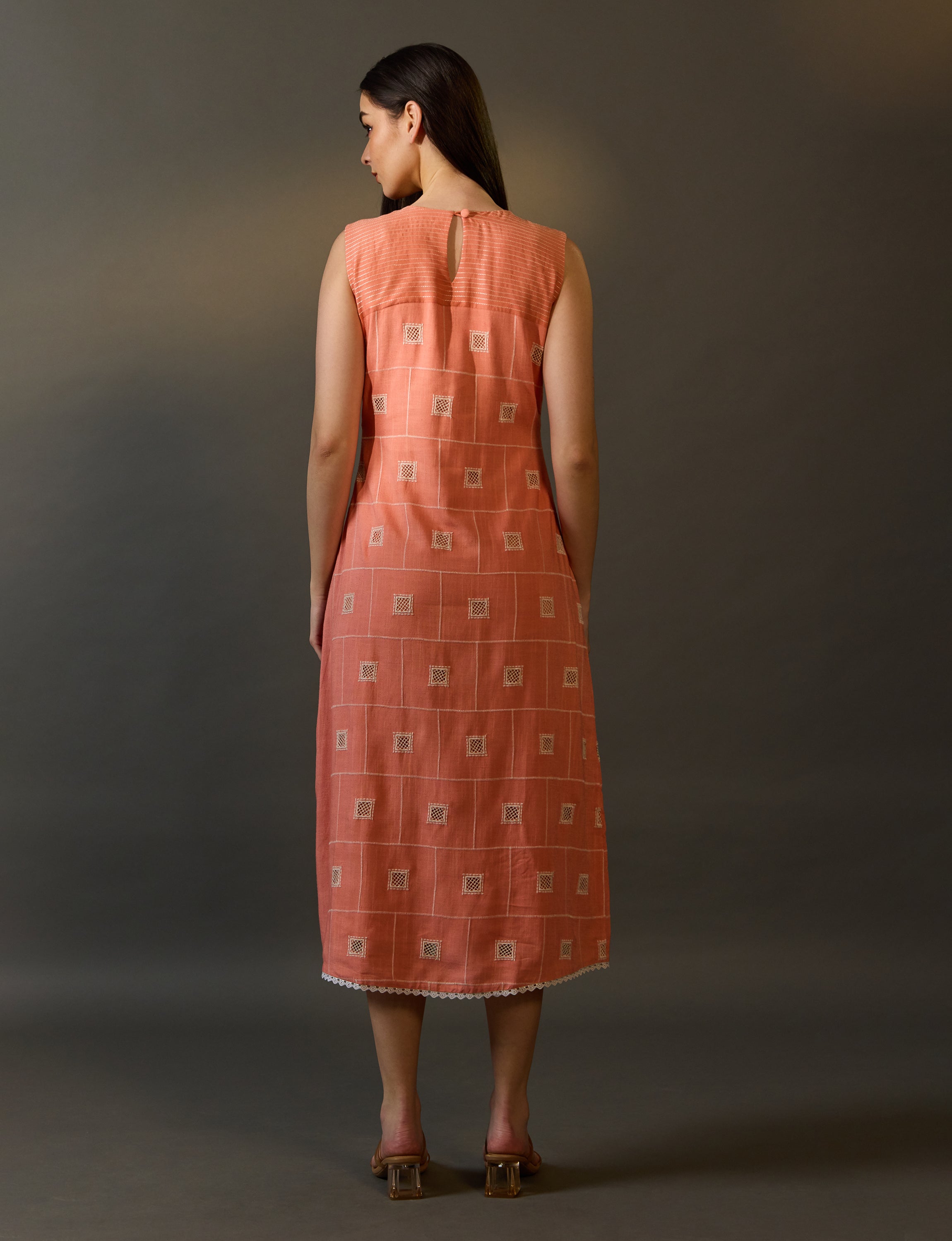 Orange Cotton Dress with Cutwork