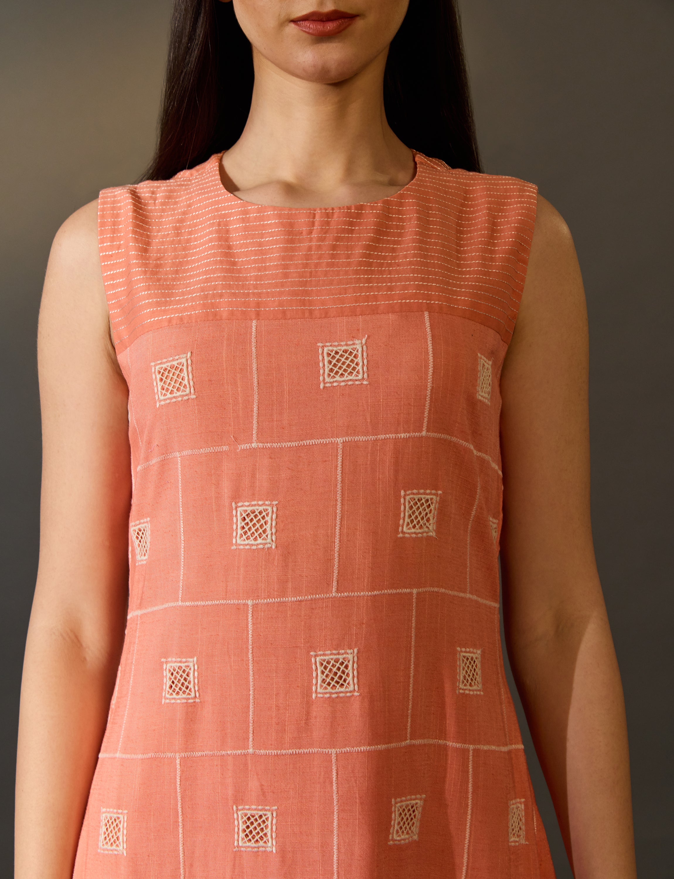 Orange Cotton Dress with Cutwork