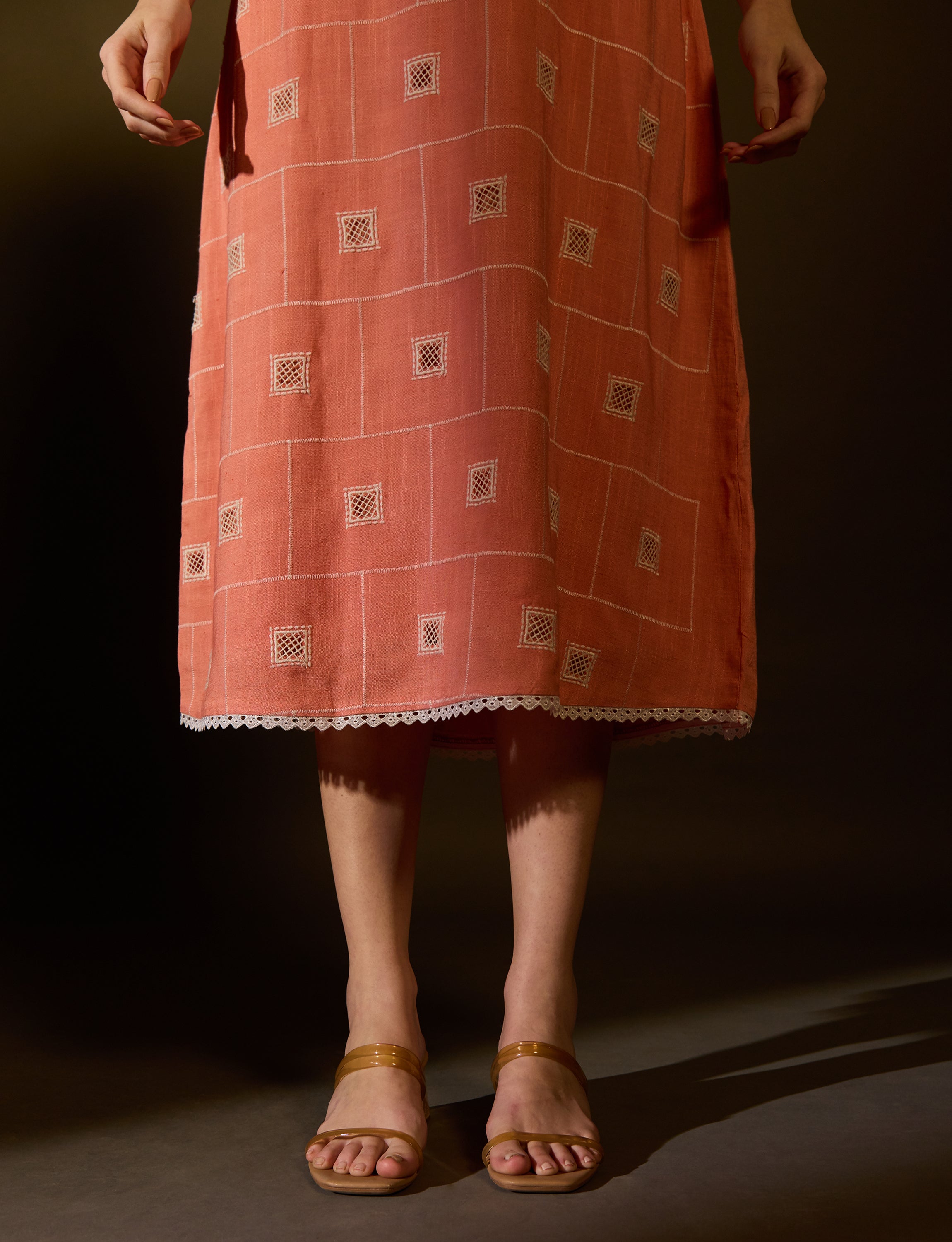 Orange Cotton Dress with Cutwork