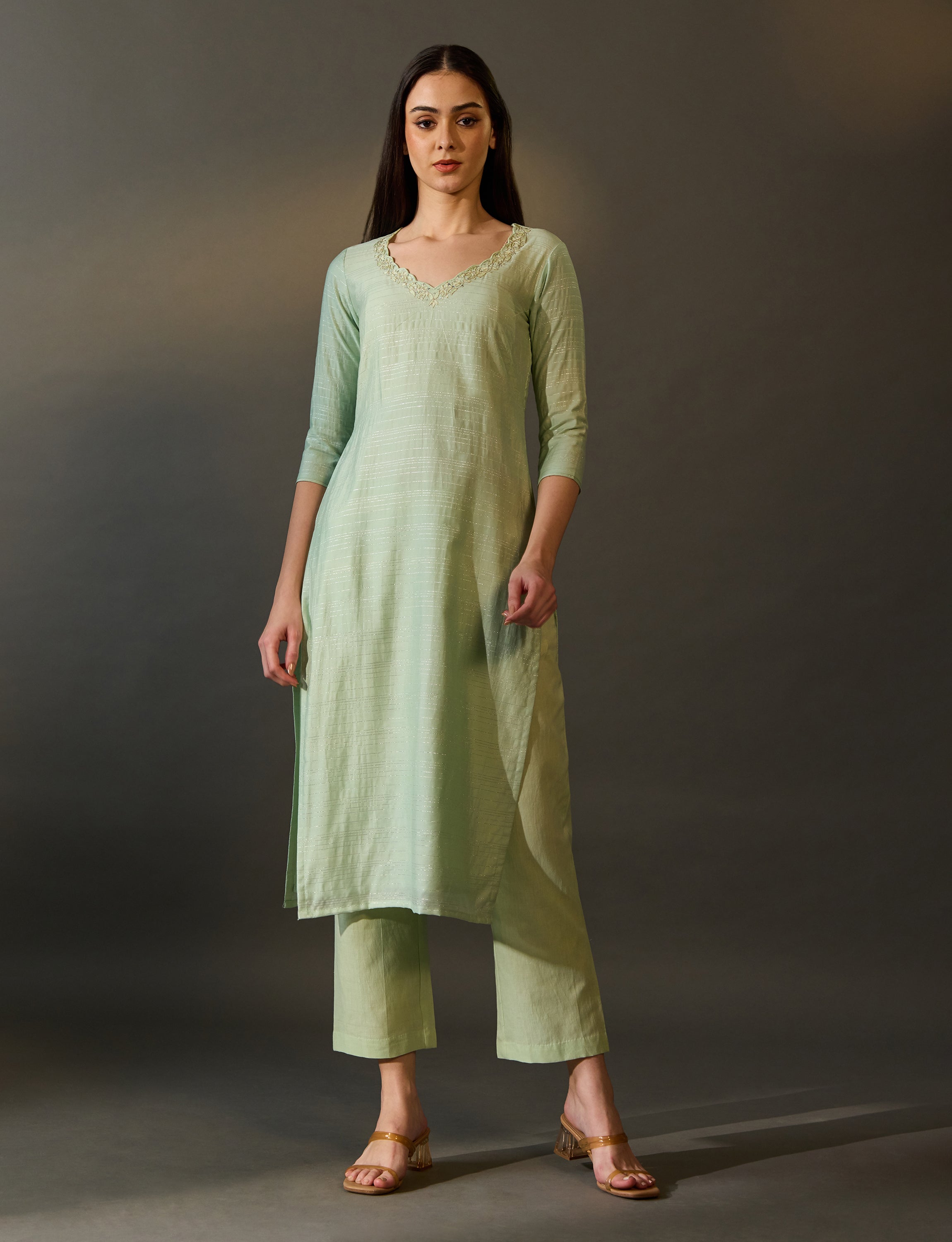 Pastel Green Floral Embroidered Kurta