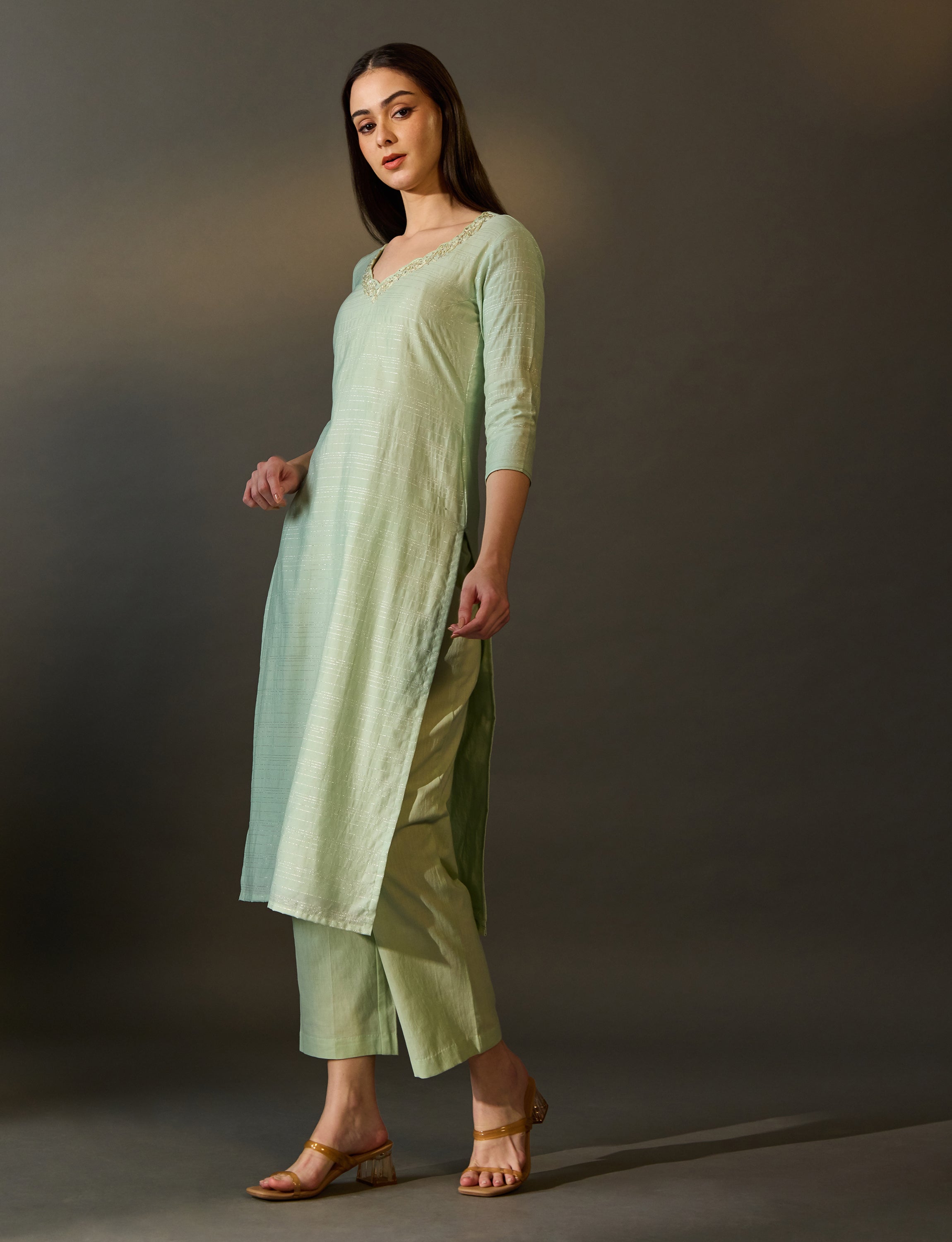 Pastel Green Floral Embroidered Kurta