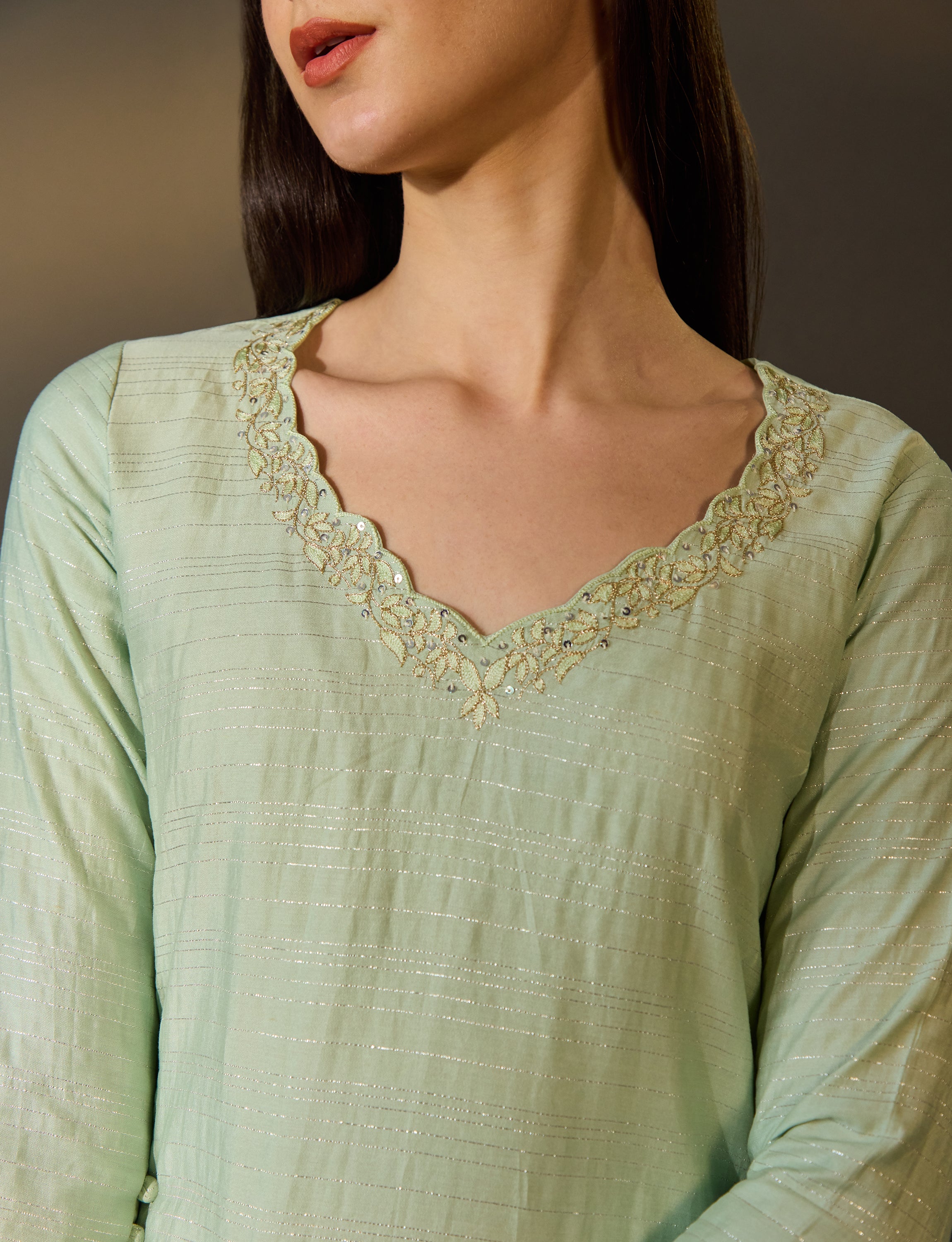 Pastel Green Floral Embroidered Kurta