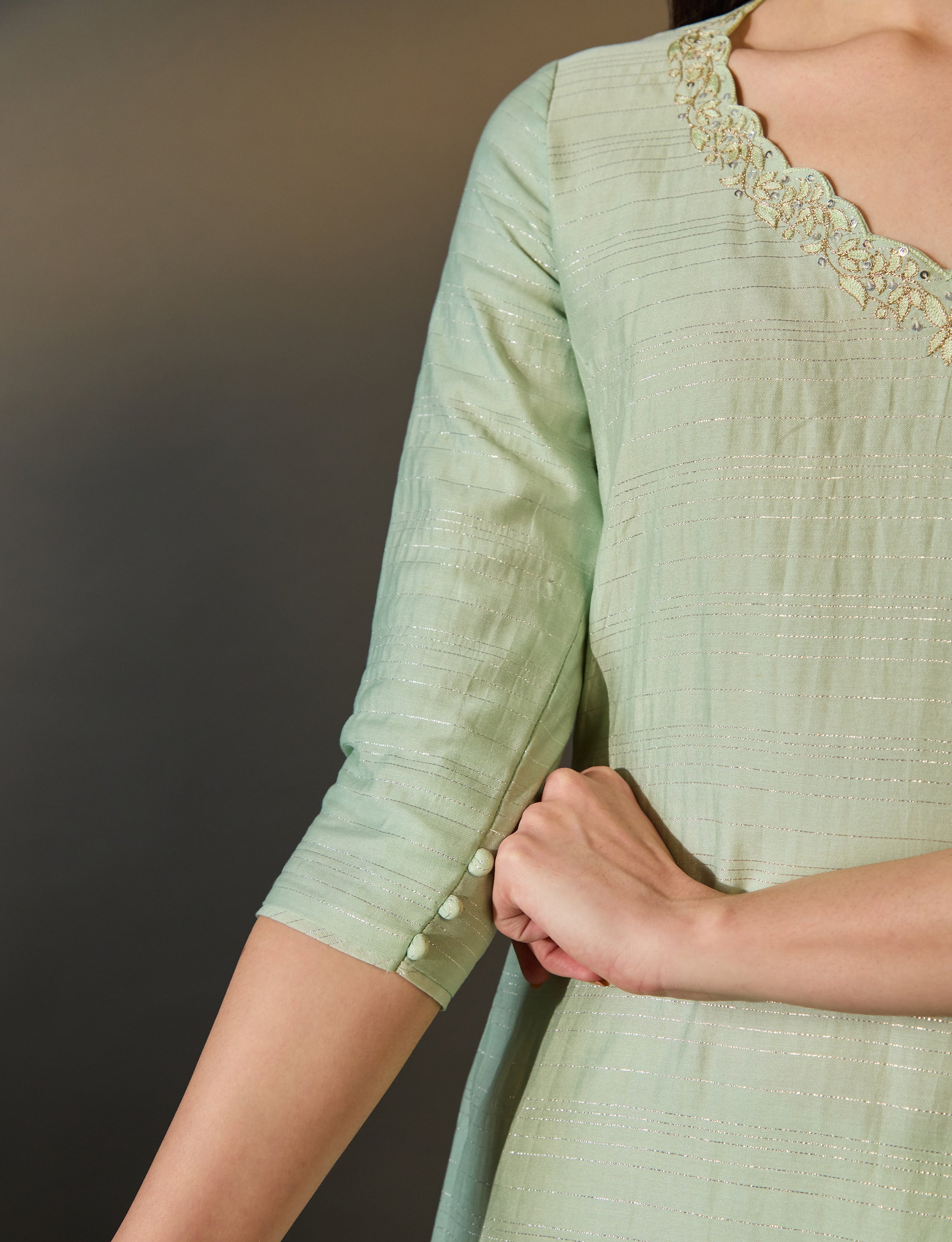 Pastel Green Floral Embroidered Kurta