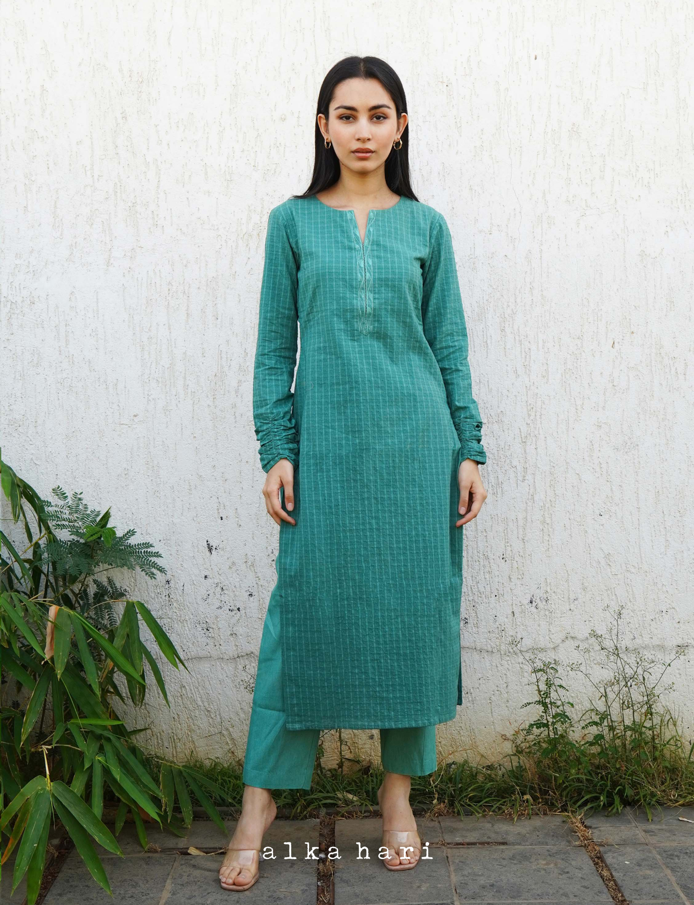 Fern Green Seersucker Kurta