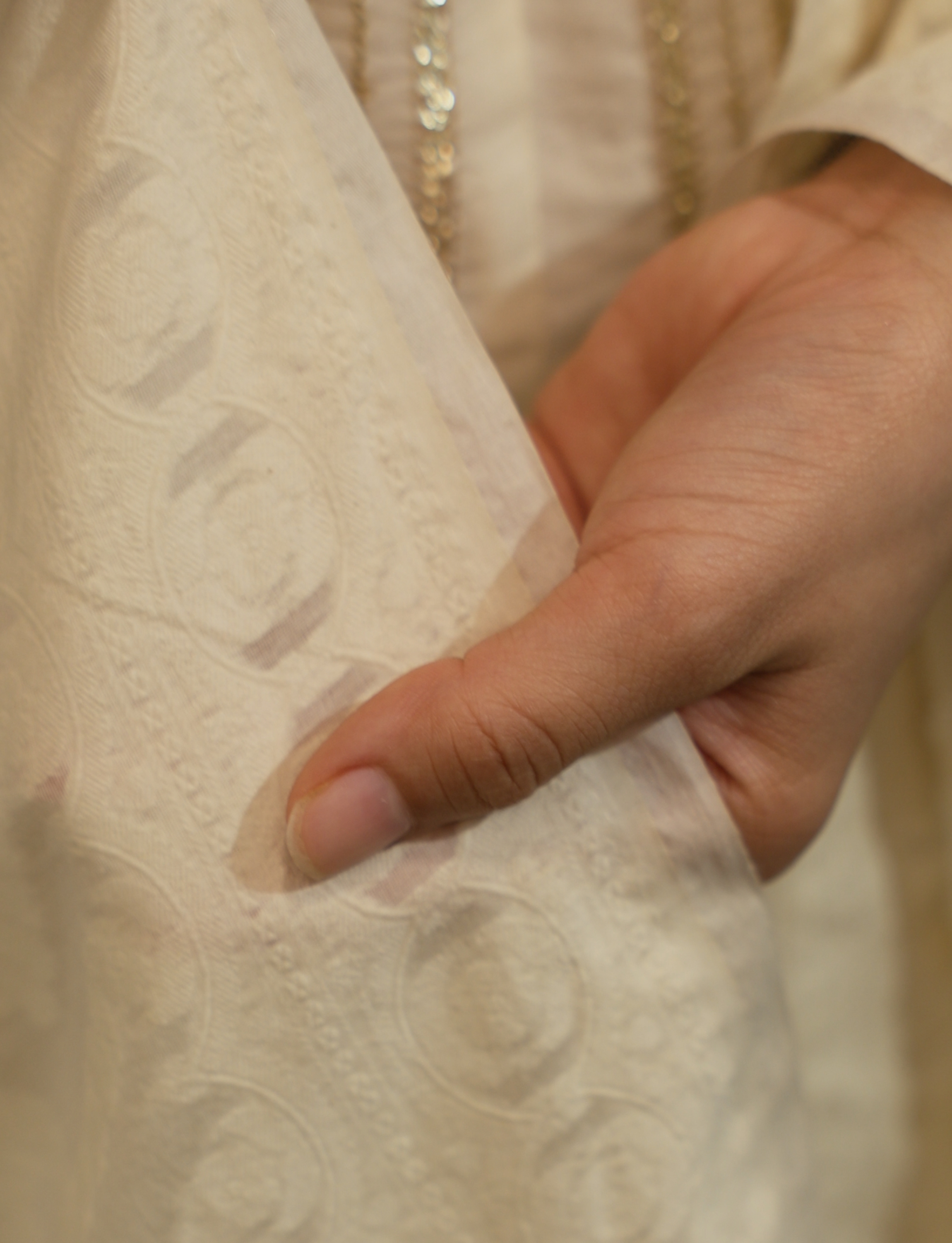 Off White Chanderi Silk Zig Zag Jacquard Dupatta